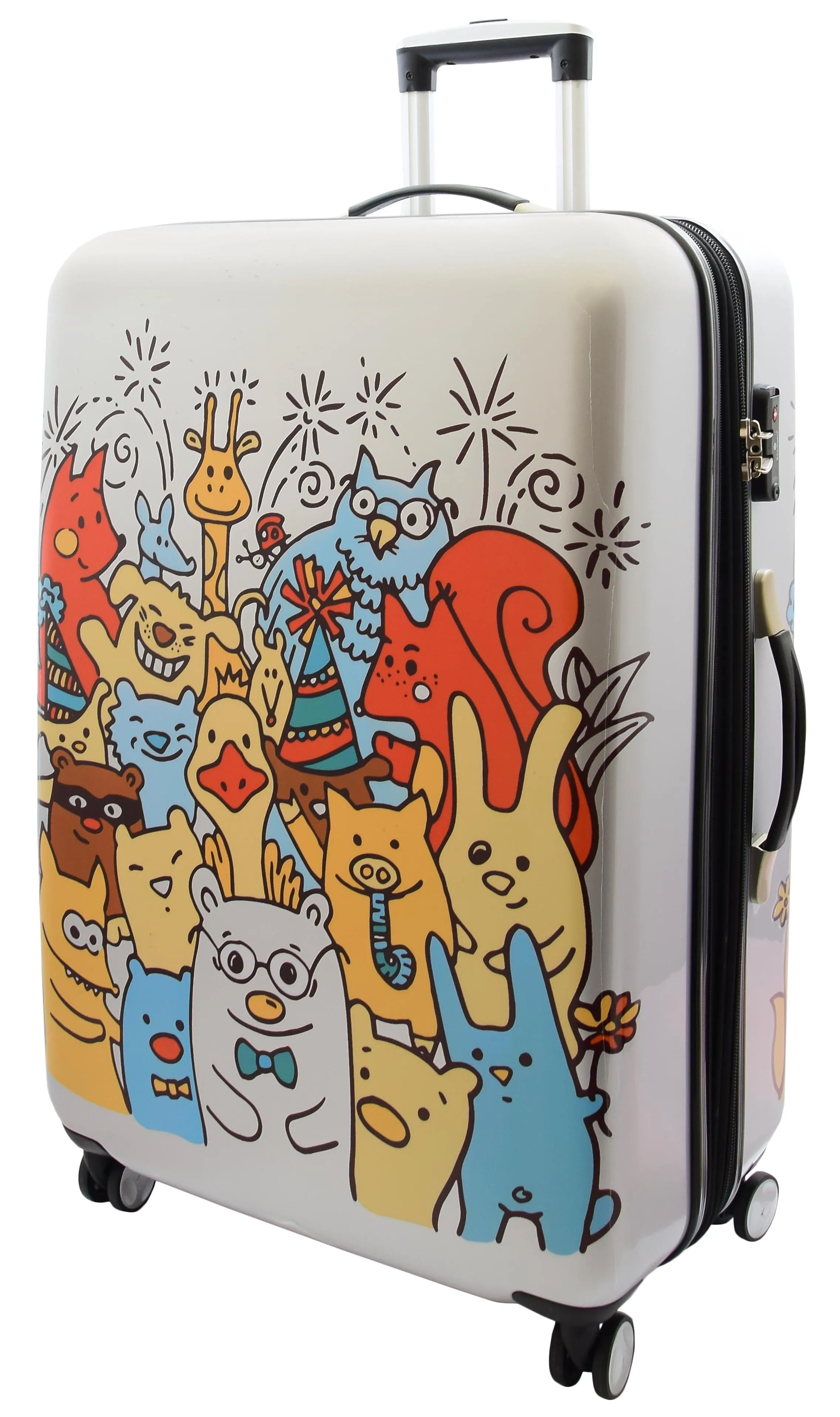 4 Wheel Luggage Hard Shell Expandable Suitcases Lightweight Travel Bags Cartoons Print