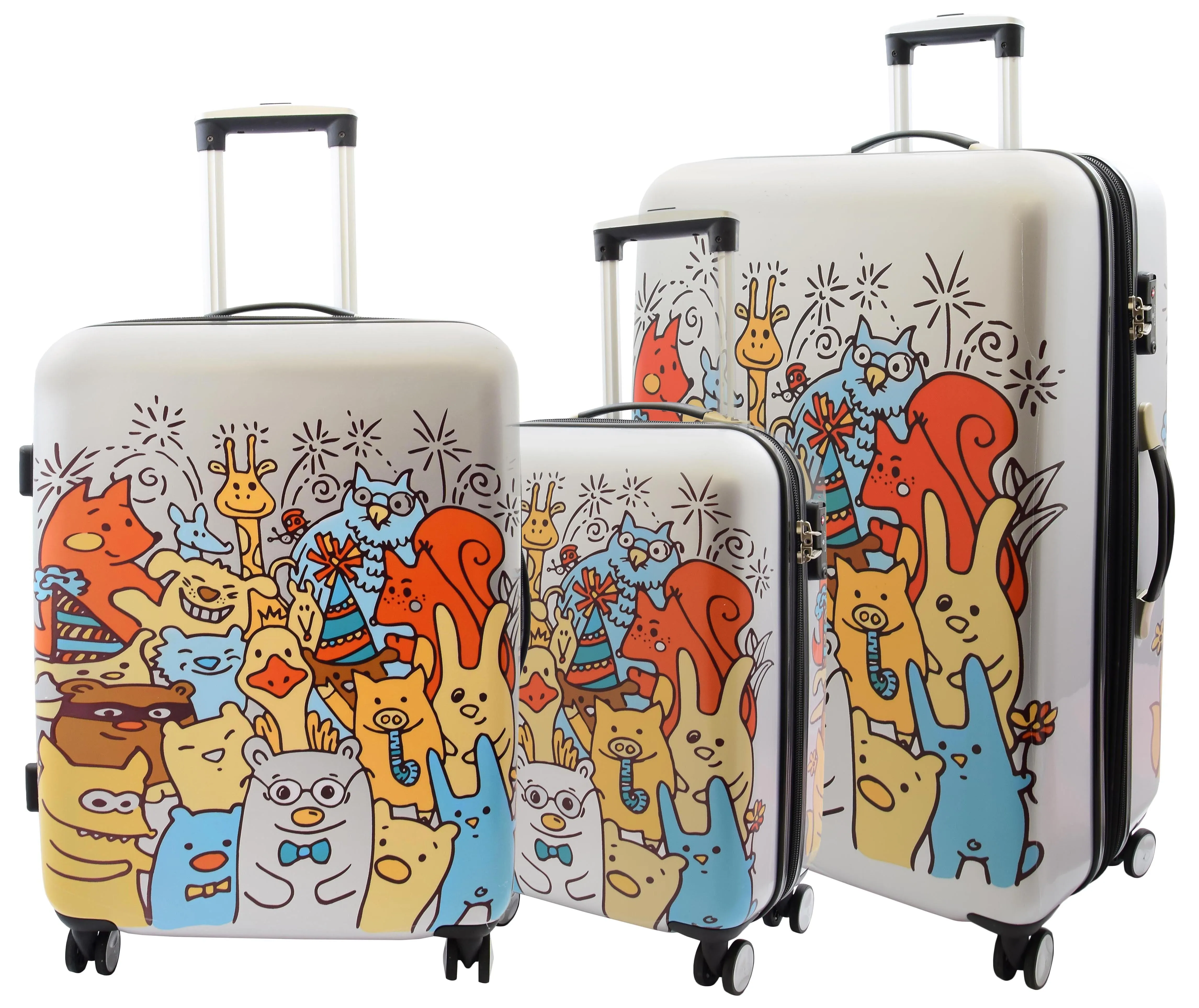 4 Wheel Luggage Hard Shell Expandable Suitcases Lightweight Travel Bags Cartoons Print