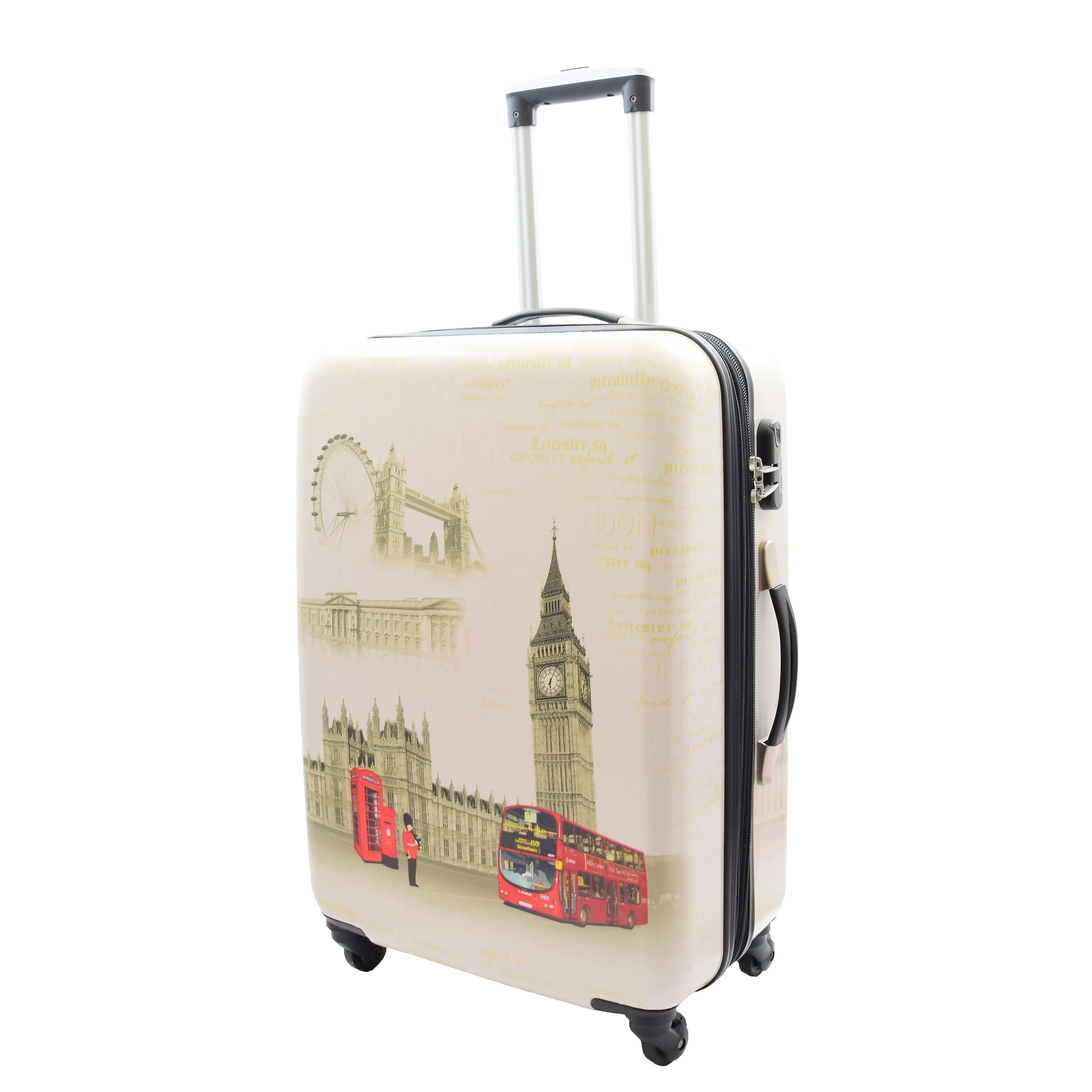 4 Wheel Luggage Hard Shell Expandable Suitcases Lightweight Travel Bags London Landmarks