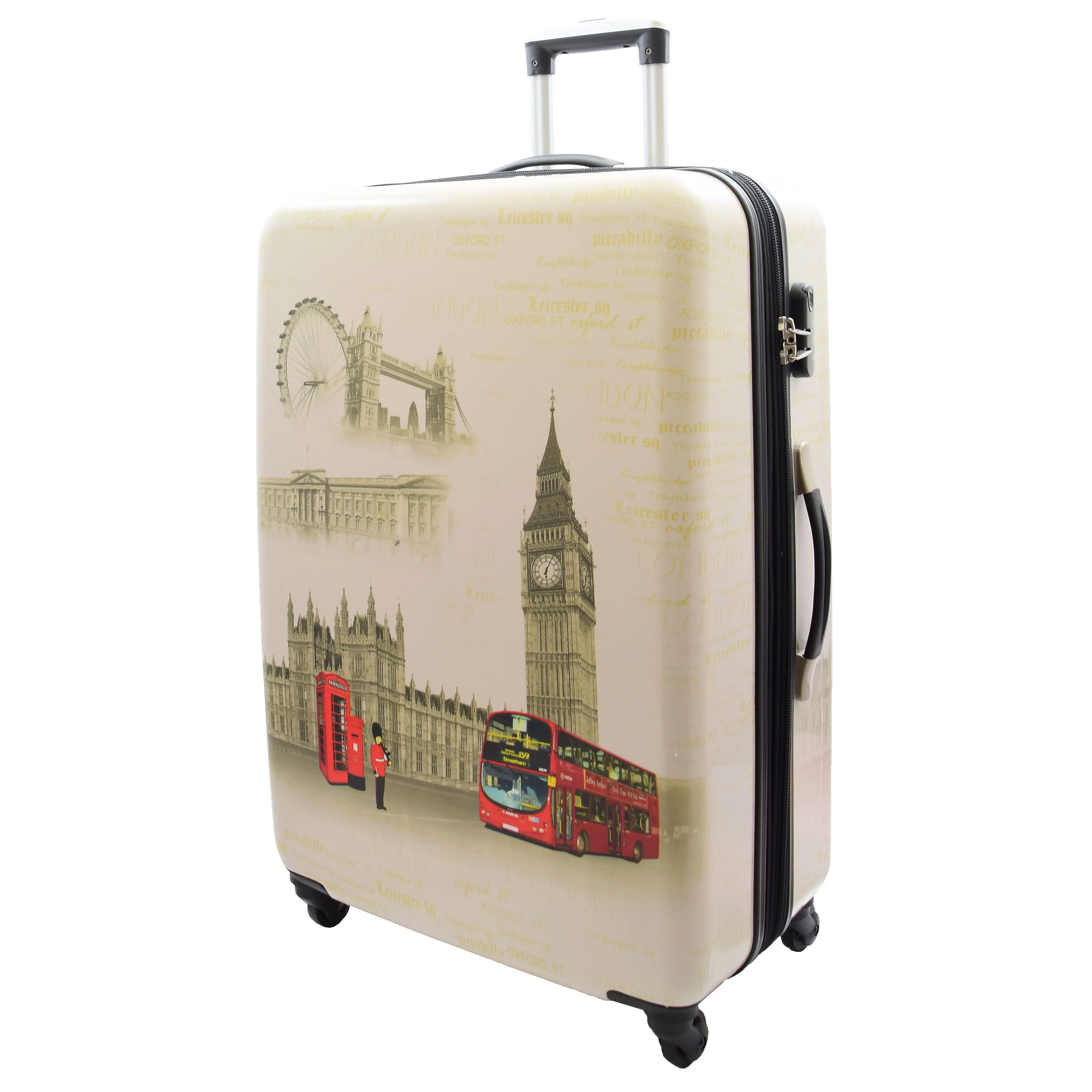 4 Wheel Luggage Hard Shell Expandable Suitcases Lightweight Travel Bags London Landmarks