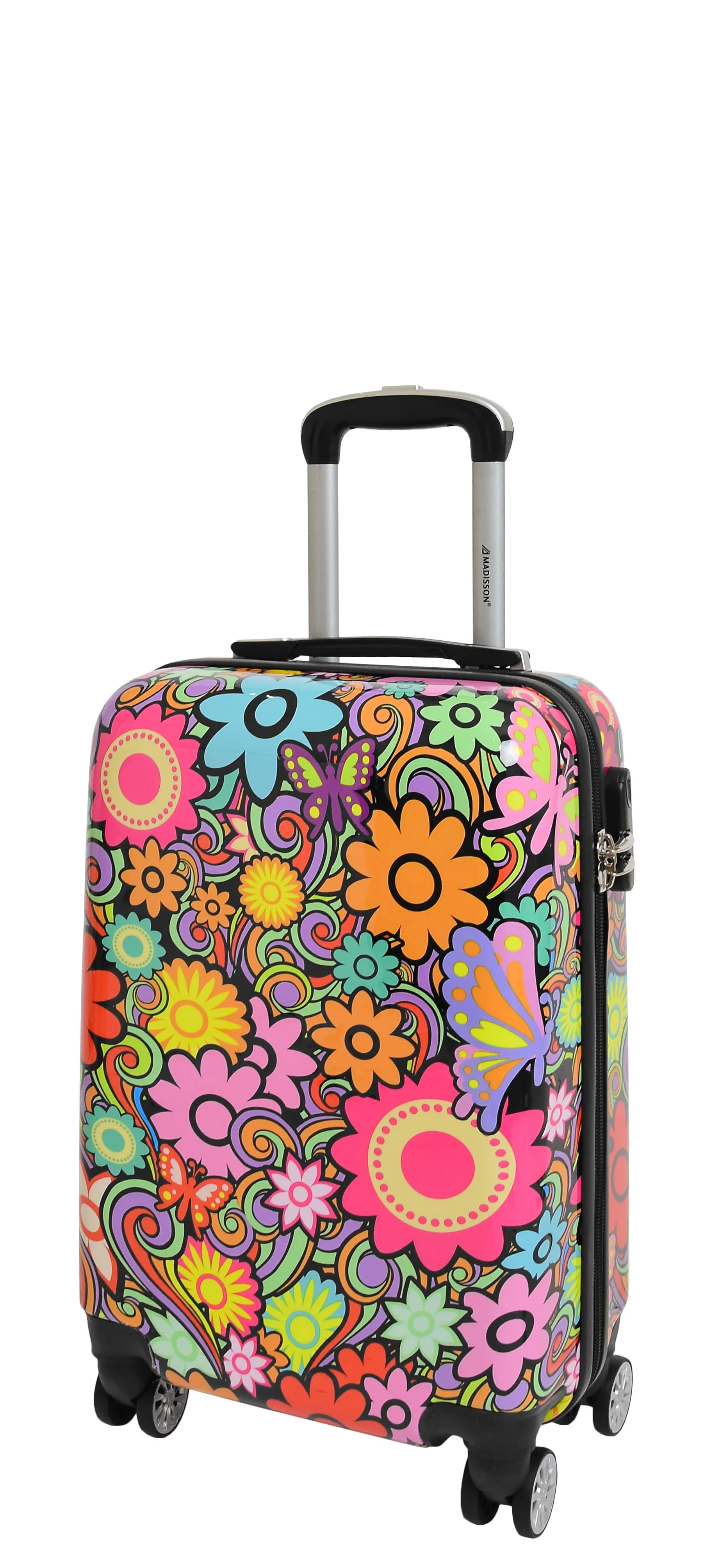 4 Wheel Suitcases Multicoloured Flower Print PC Hard Shell Luggage Lightweight Travel Bags Orchid