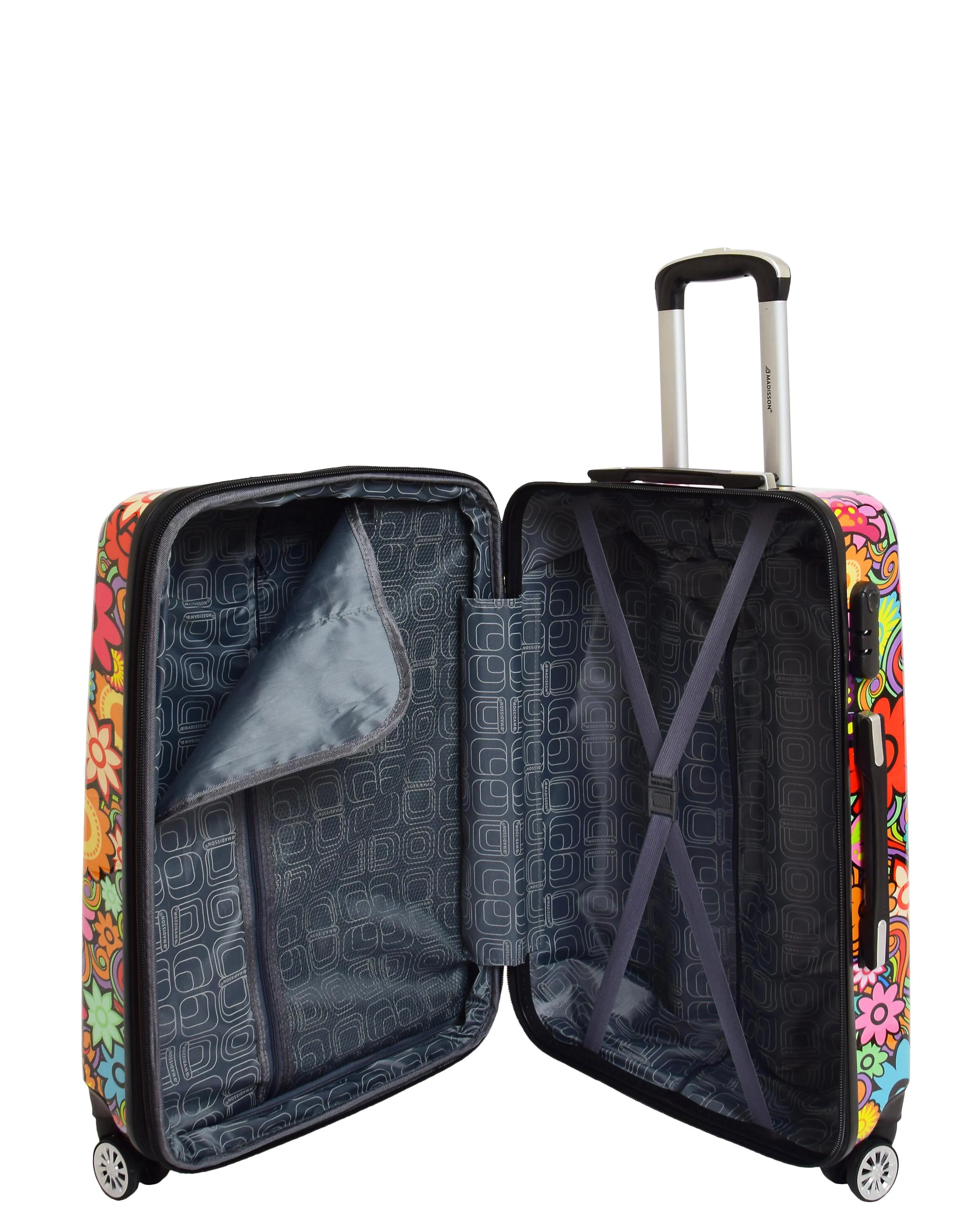 4 Wheel Suitcases Multicoloured Flower Print PC Hard Shell Luggage Lightweight Travel Bags Orchid