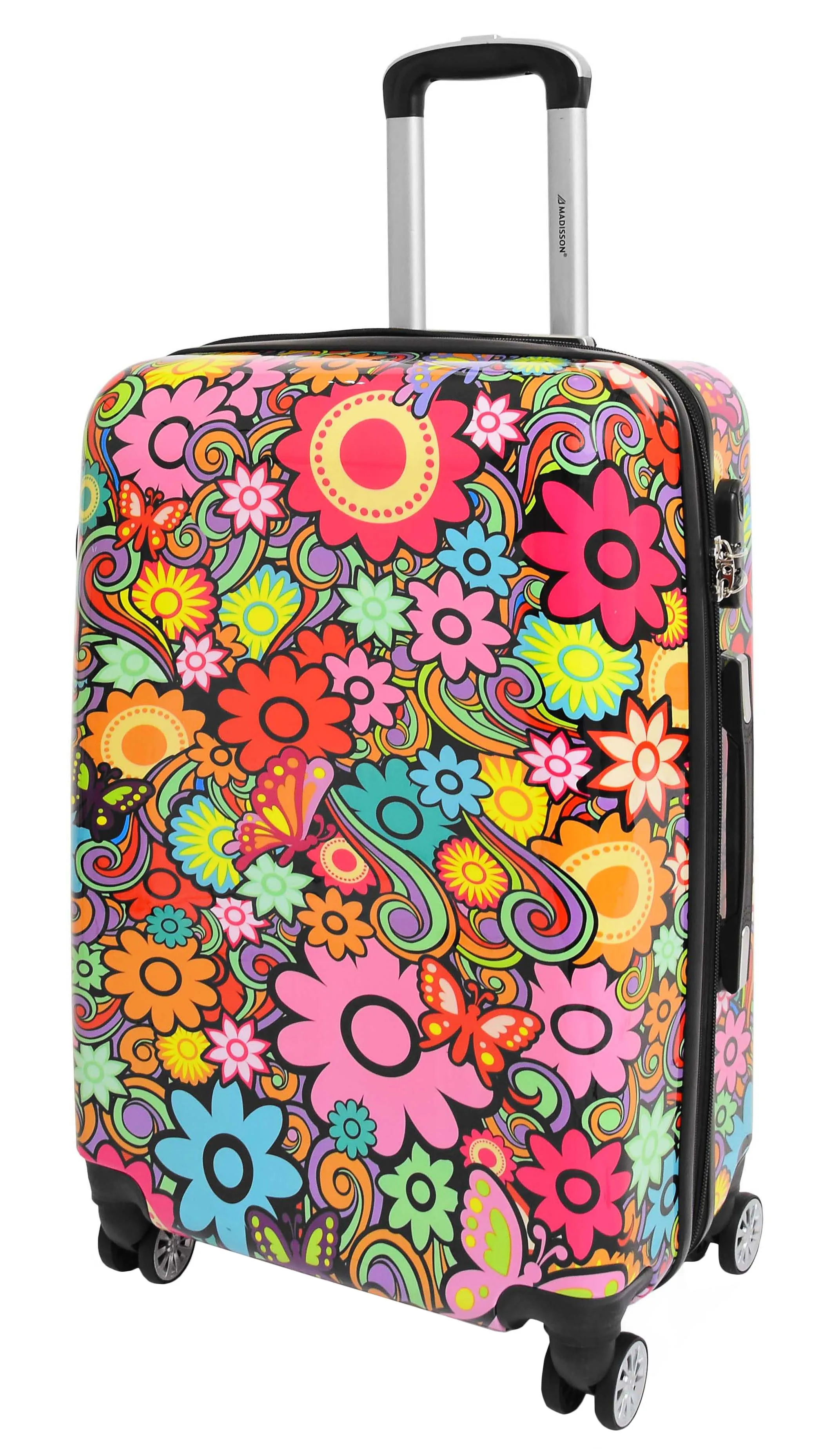4 Wheel Suitcases Multicoloured Flower Print PC Hard Shell Luggage Lightweight Travel Bags Orchid