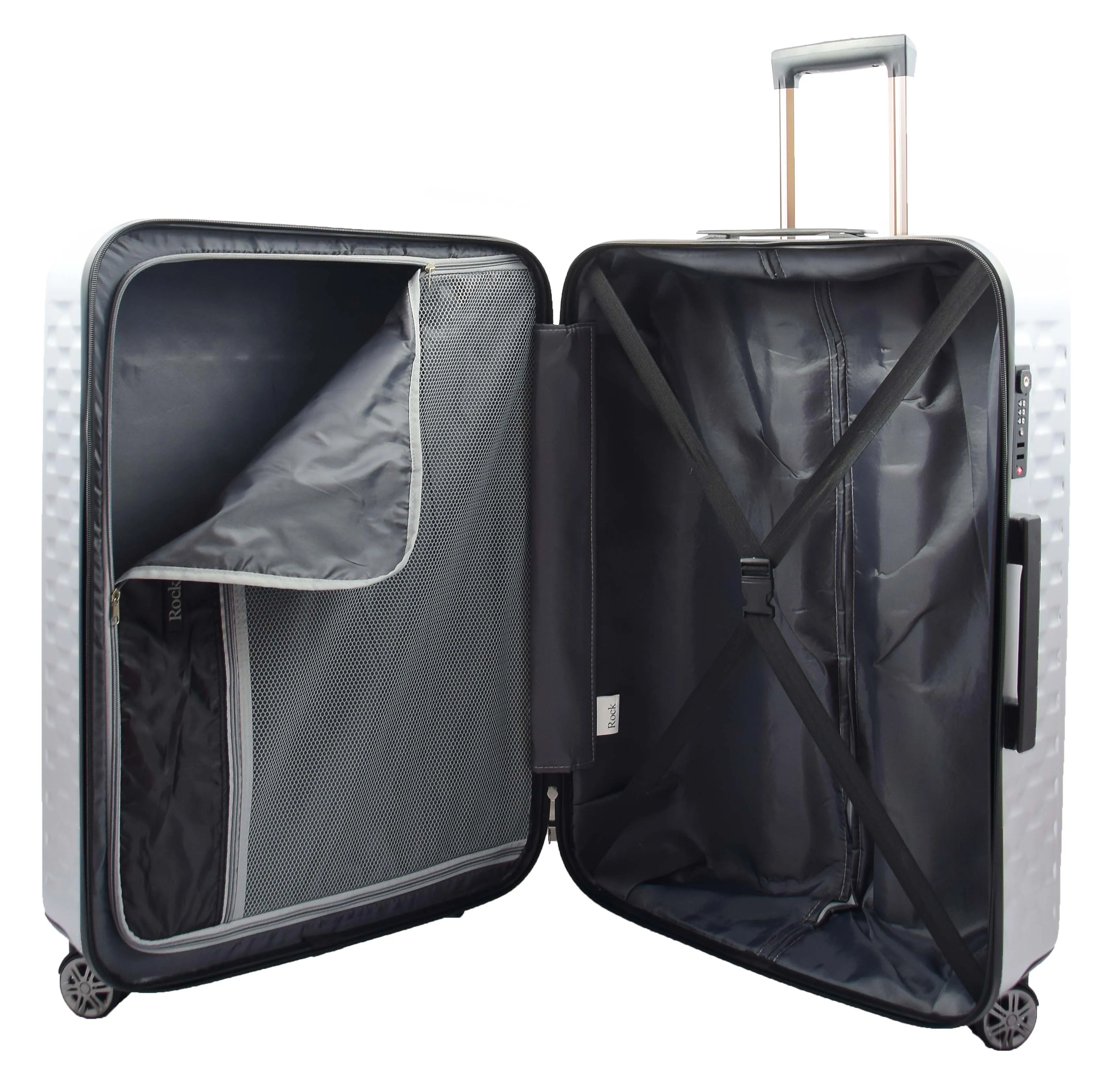 8 Wheel Hard Shell Premium Luggage Lightweight Suitcases Travel Bags Groovy Silver