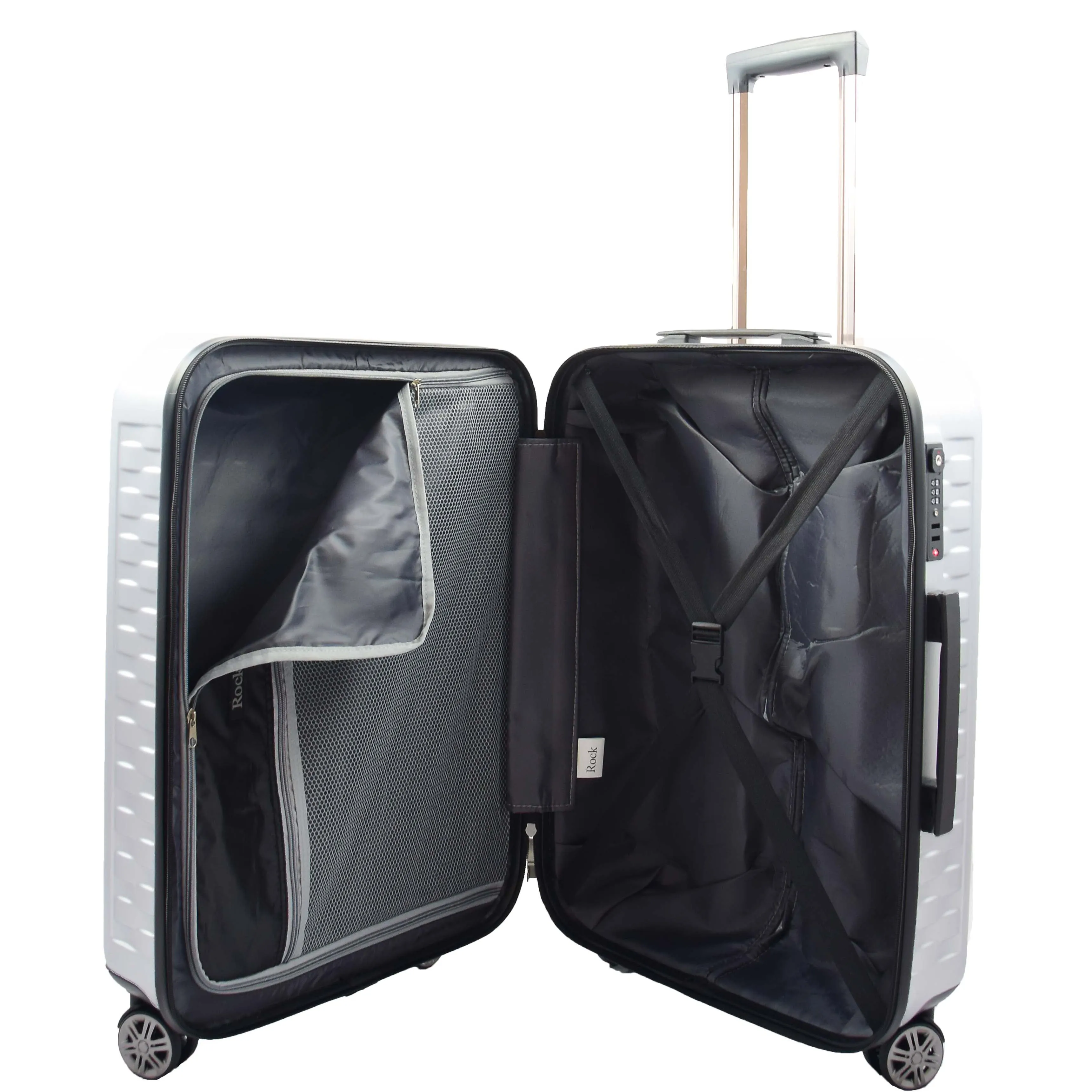 8 Wheel Hard Shell Premium Luggage Lightweight Suitcases Travel Bags Groovy Silver
