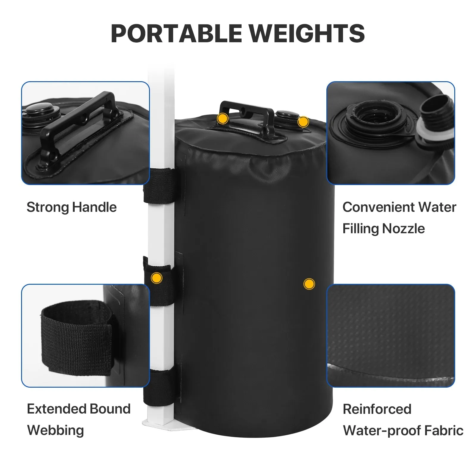 Canopy Water Weight Bags, 88 lb, Leg Weights, Pack of 4, Black