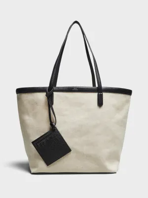 Canvas Travel Tote Bag in Ecru and black