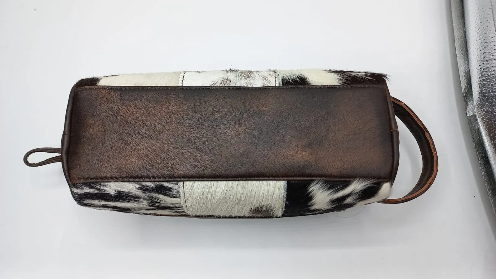 Cowhide Leather Travel Toiletry Bag Zipper Pouch