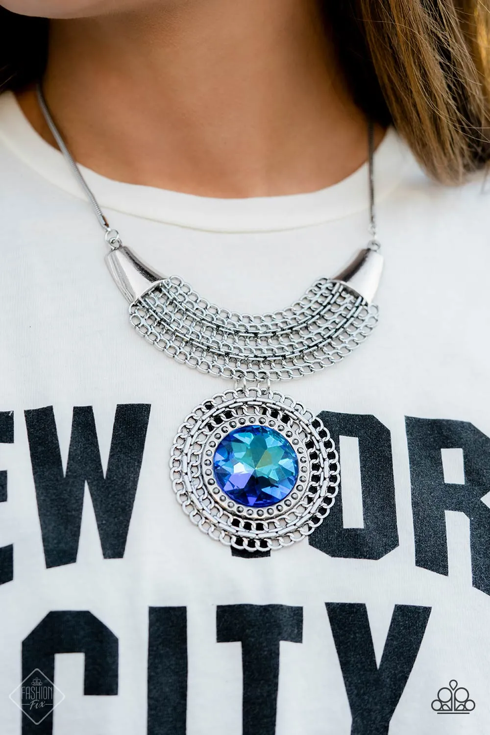 Excalibur Extravagance Blue Rhinestone Necklace - Paparazzi Accessories