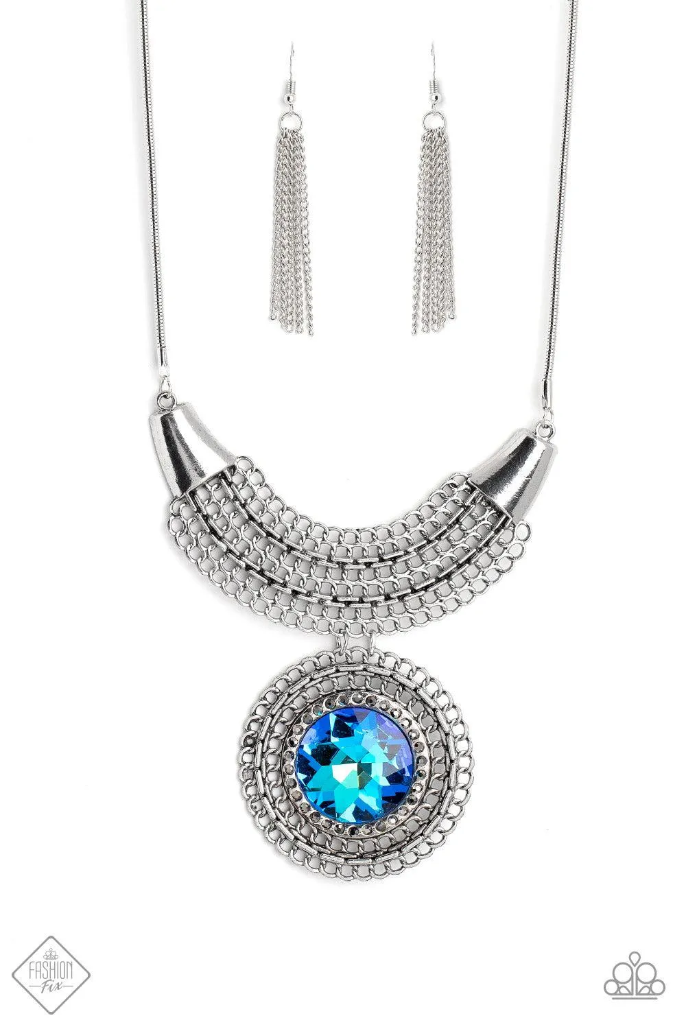Excalibur Extravagance Blue Rhinestone Necklace - Paparazzi Accessories