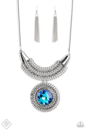 Excalibur Extravagance Blue Rhinestone Necklace - Paparazzi Accessories