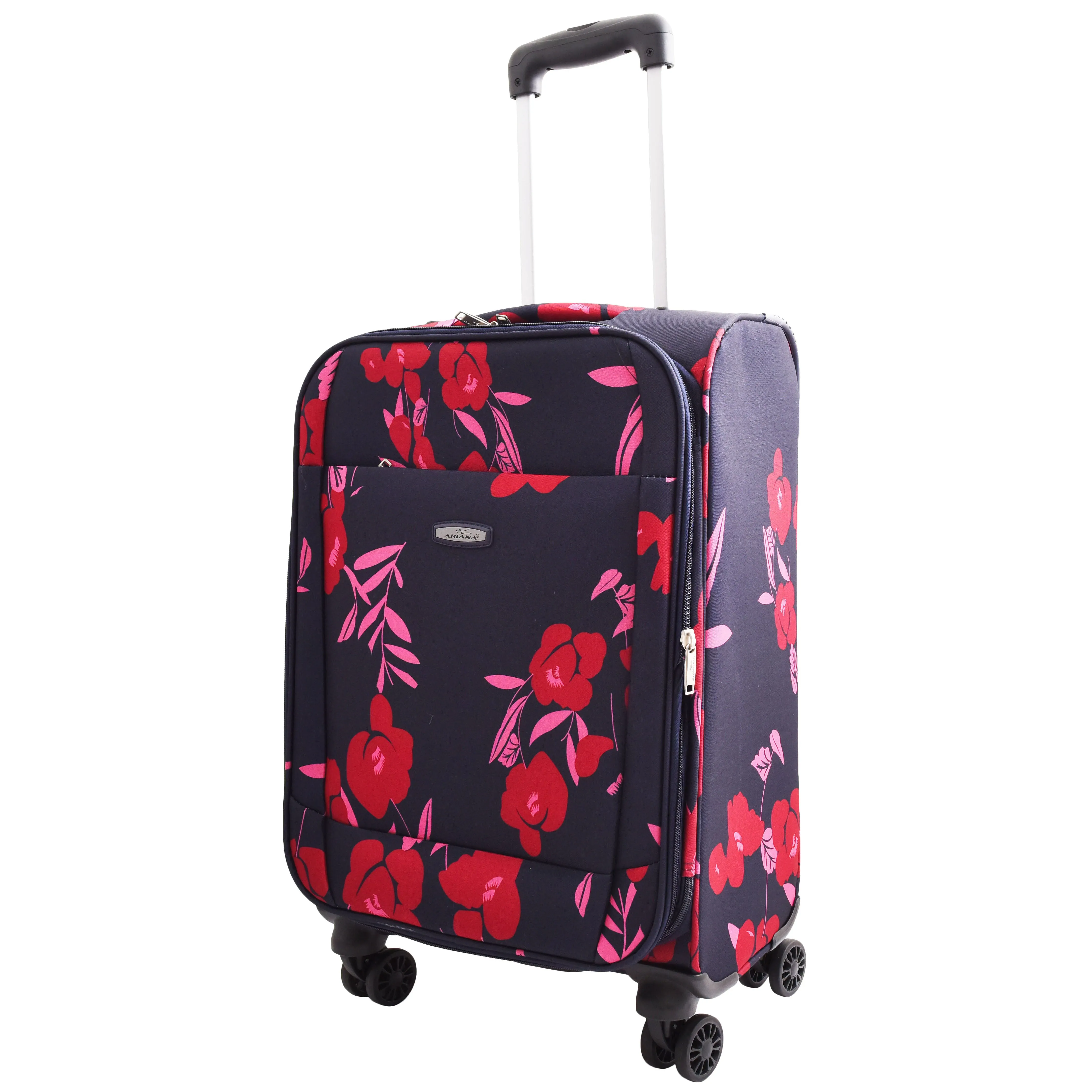Expandable Four Wheel Flower Print Soft Shell Suitcases Cabin Navy