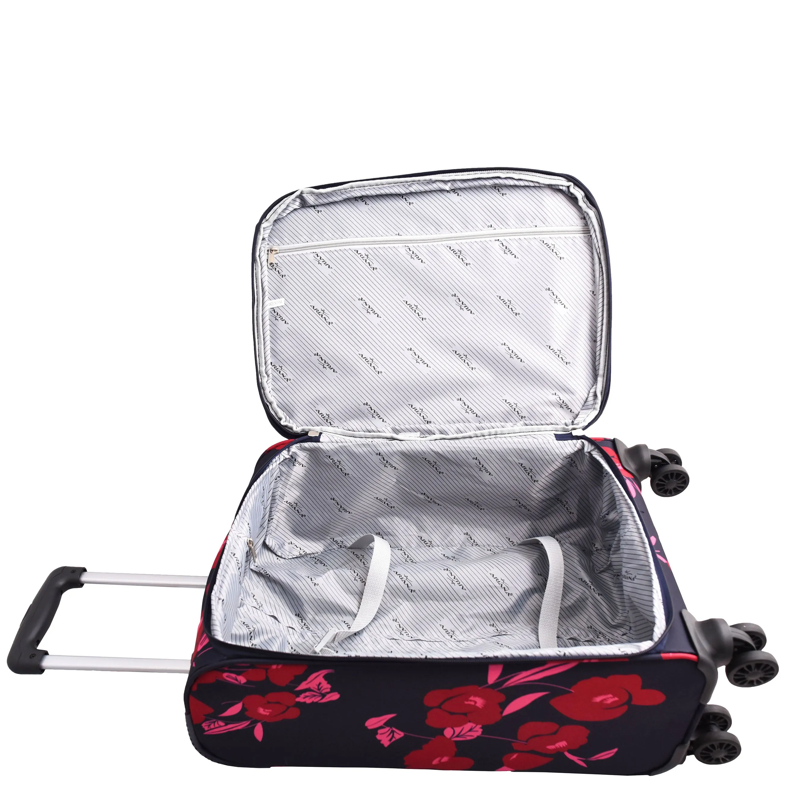 Expandable Four Wheel Flower Print Soft Shell Suitcases Cabin Navy