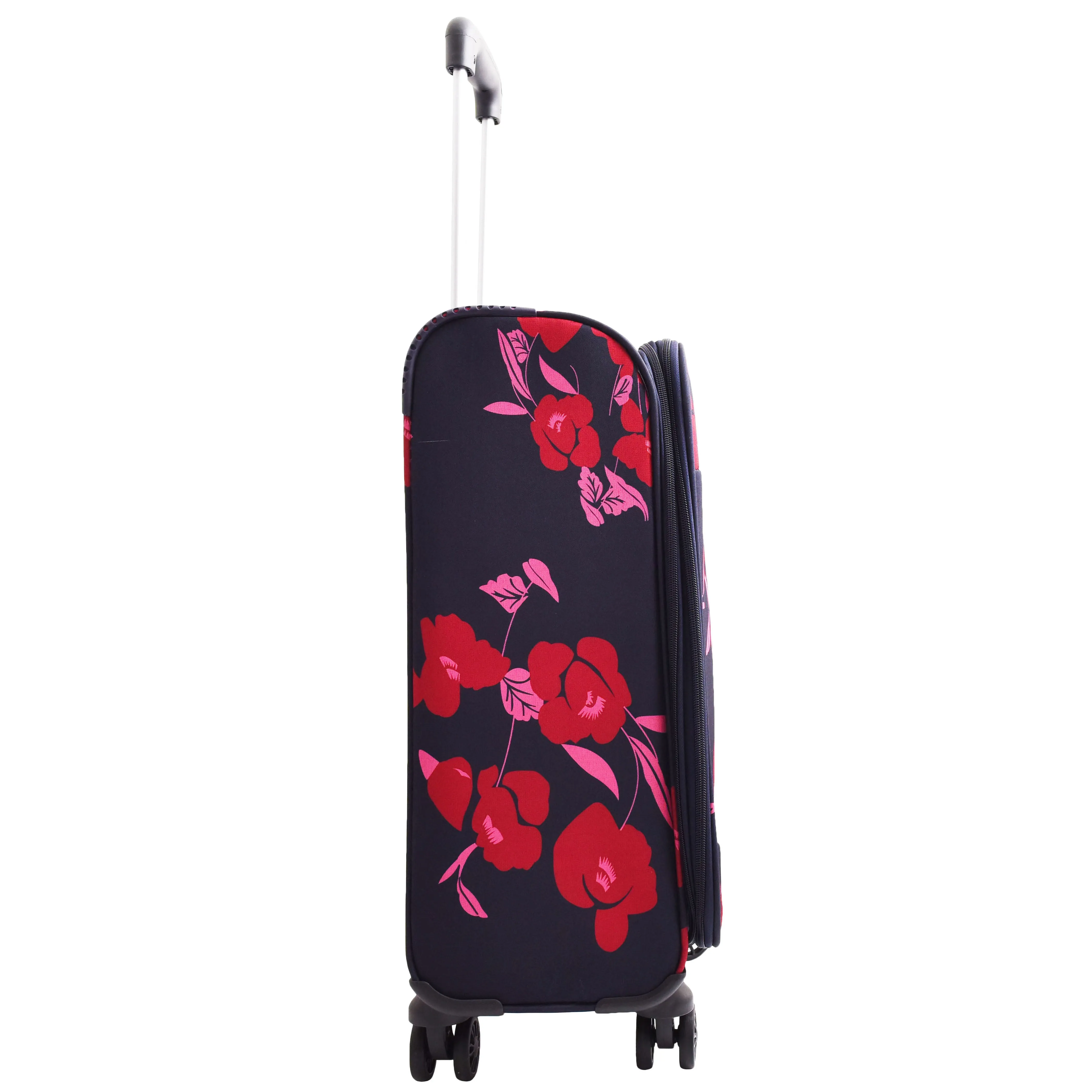 Expandable Four Wheel Flower Print Soft Shell Suitcases Cabin Navy