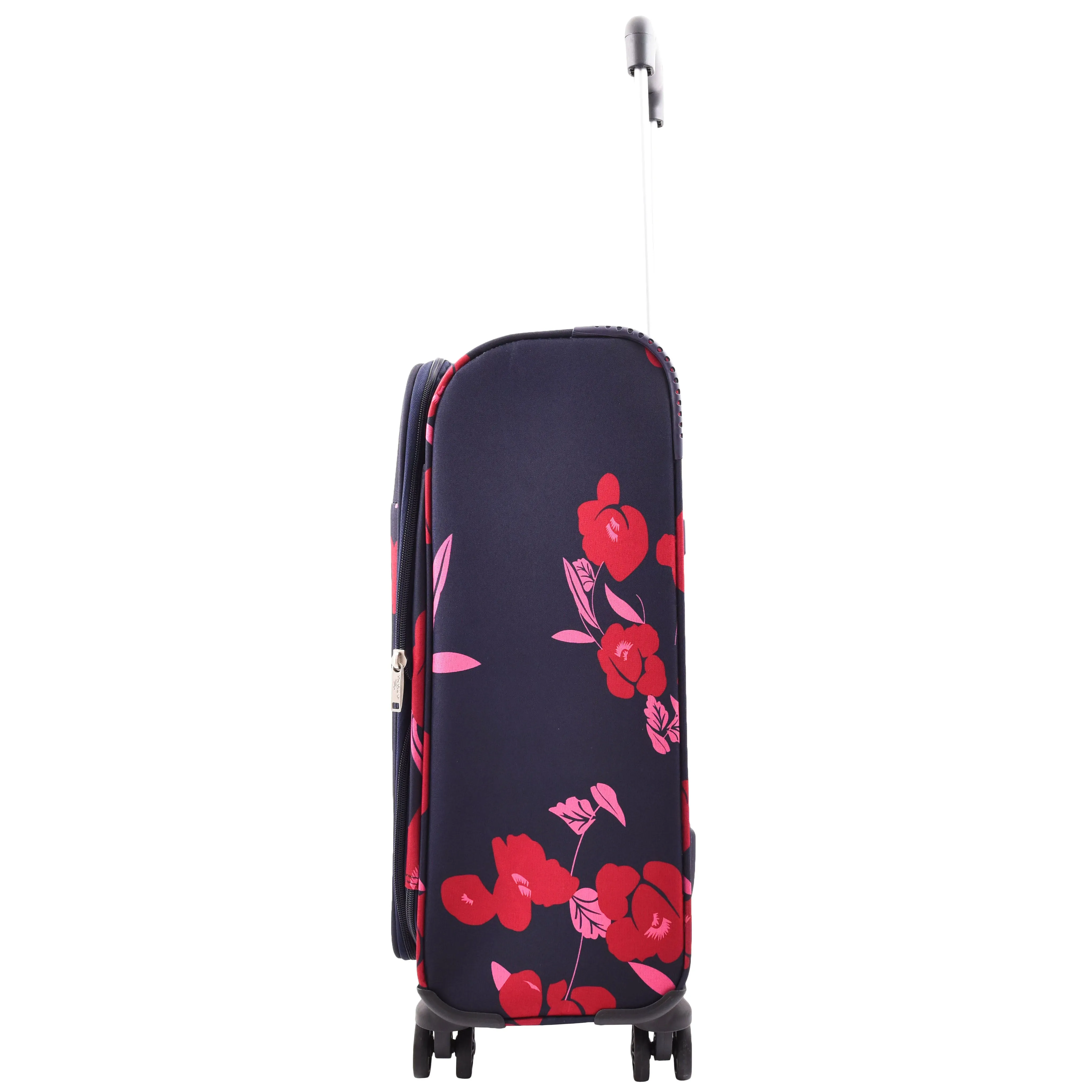 Expandable Four Wheel Flower Print Soft Shell Suitcases Cabin Navy