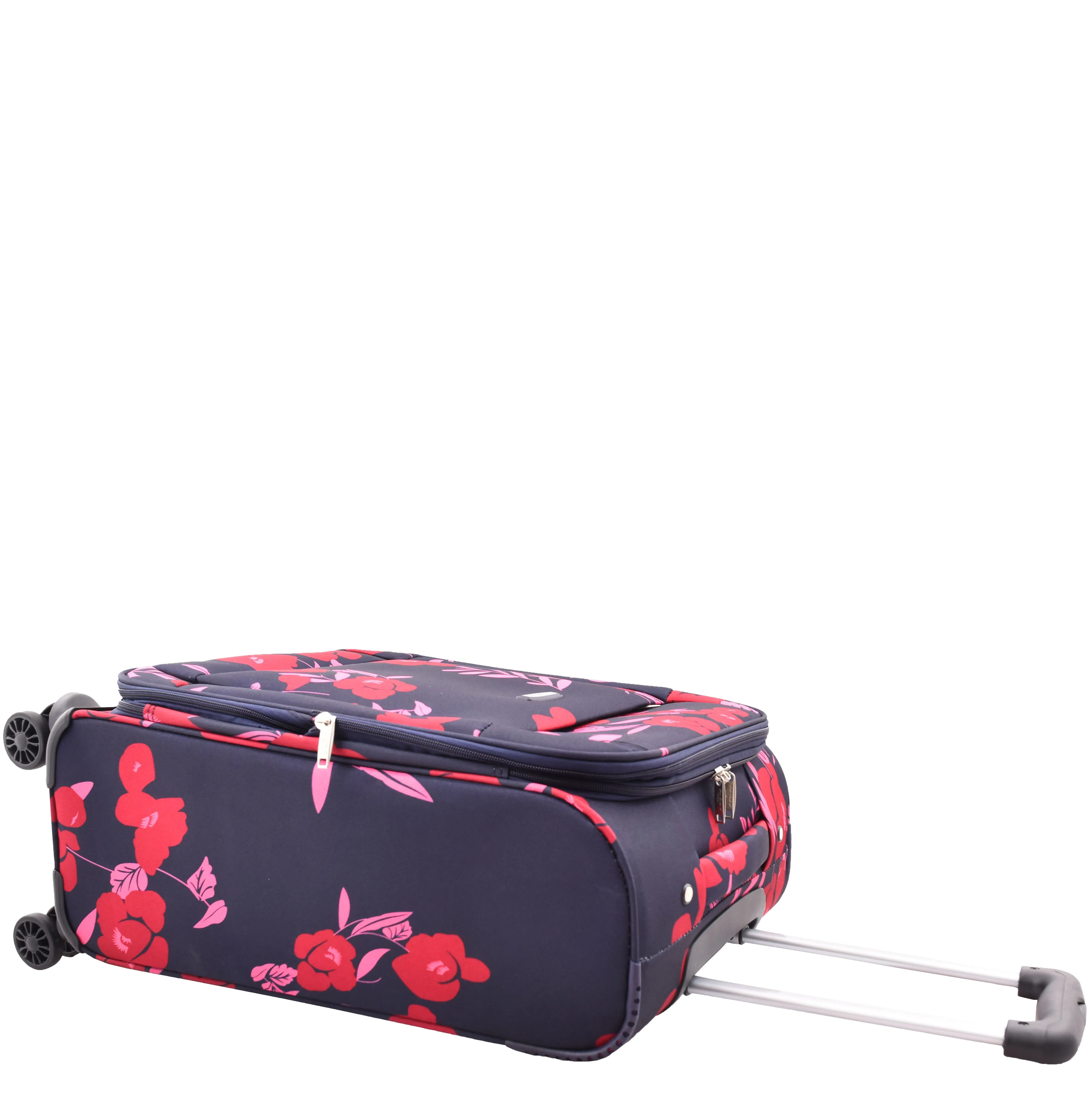 Expandable Four Wheel Flower Print Soft Shell Suitcases Cabin Navy