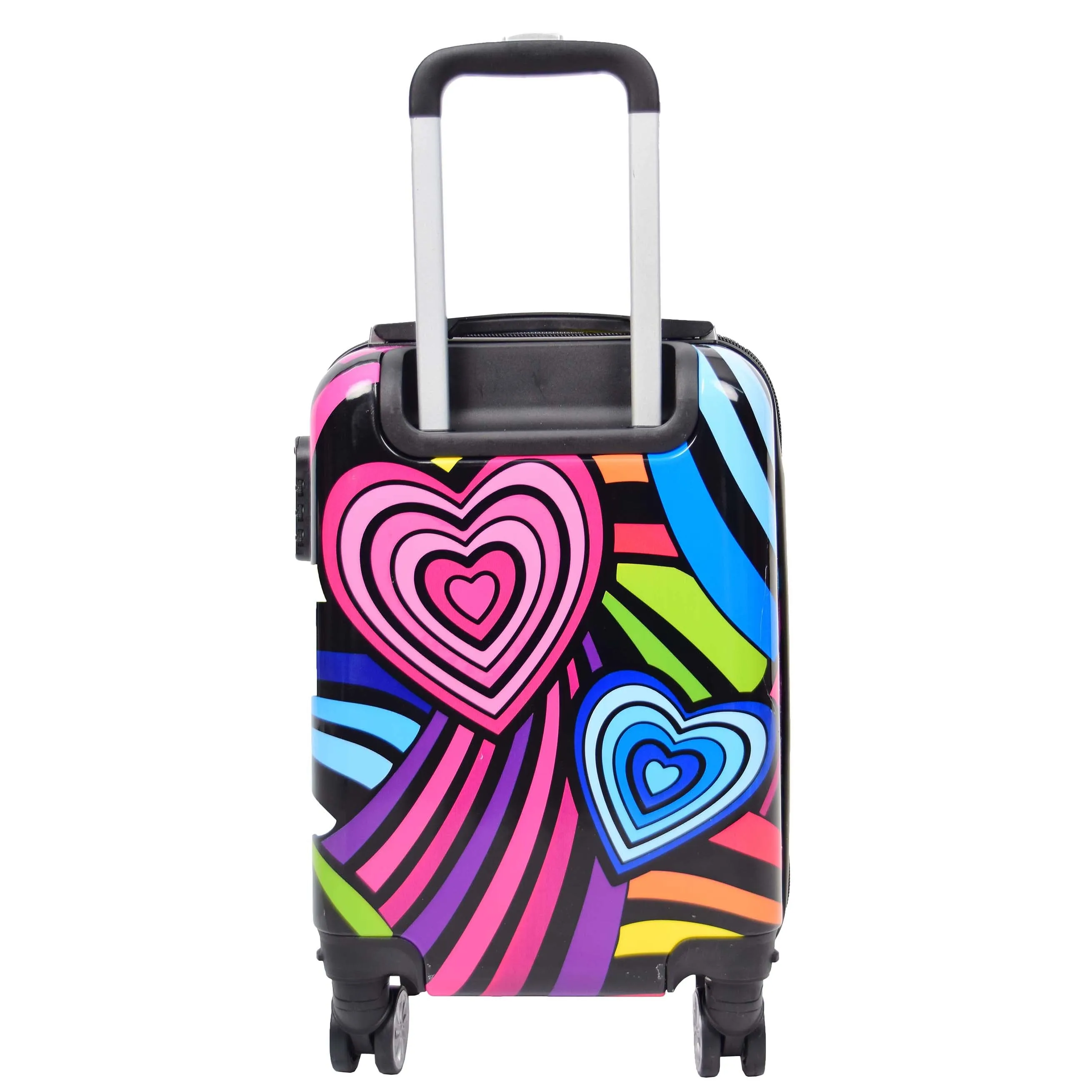 Four Wheels Multi Hearts Printed Suitcase Cosmos Black