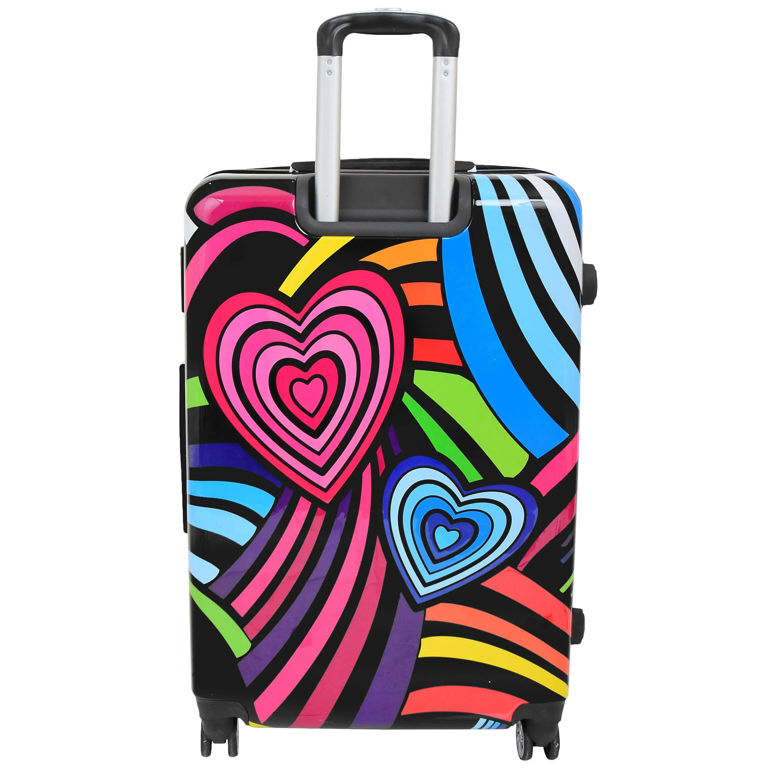 Four Wheels Multi Hearts Printed Suitcase Cosmos Black