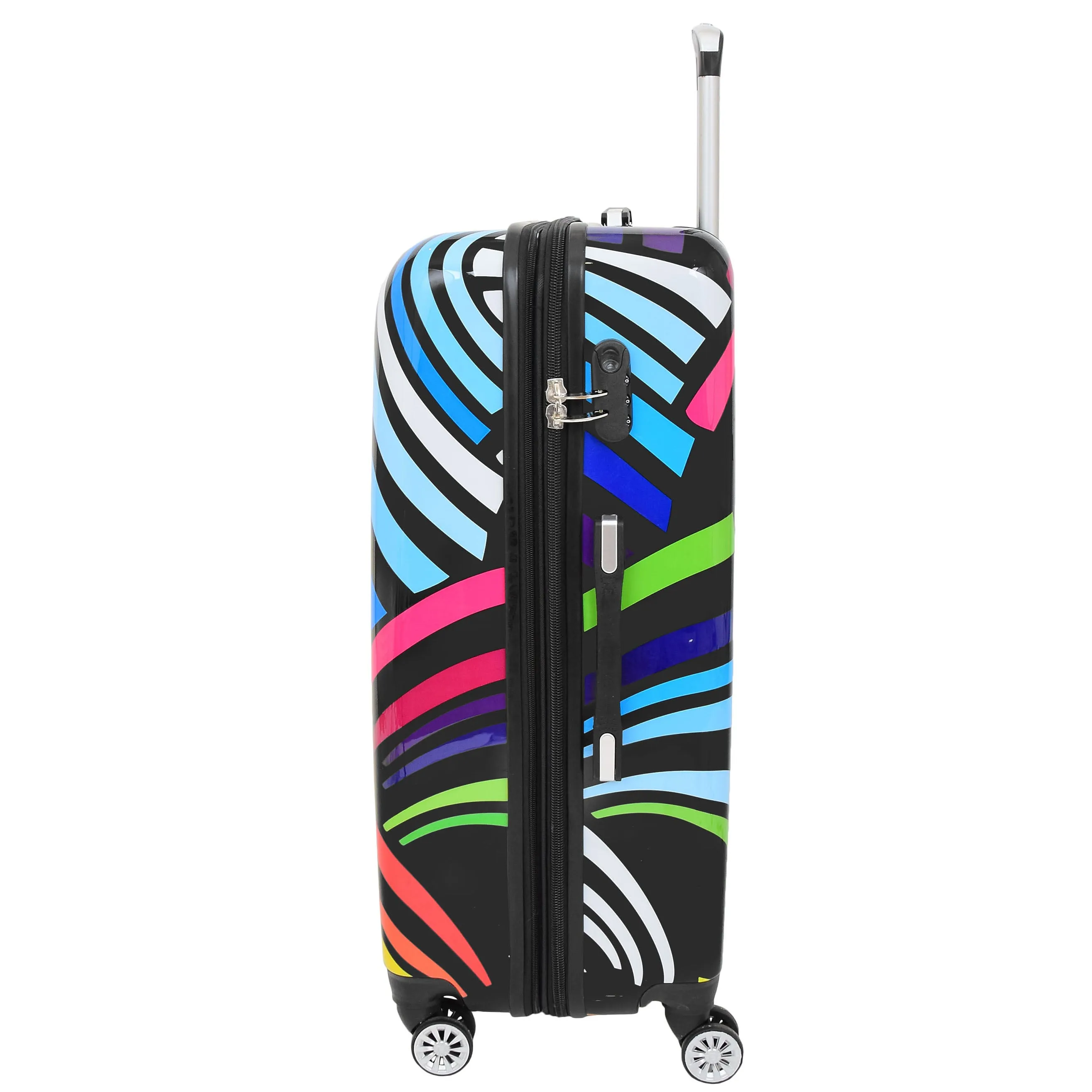 Four Wheels Multi Hearts Printed Suitcase Cosmos Black