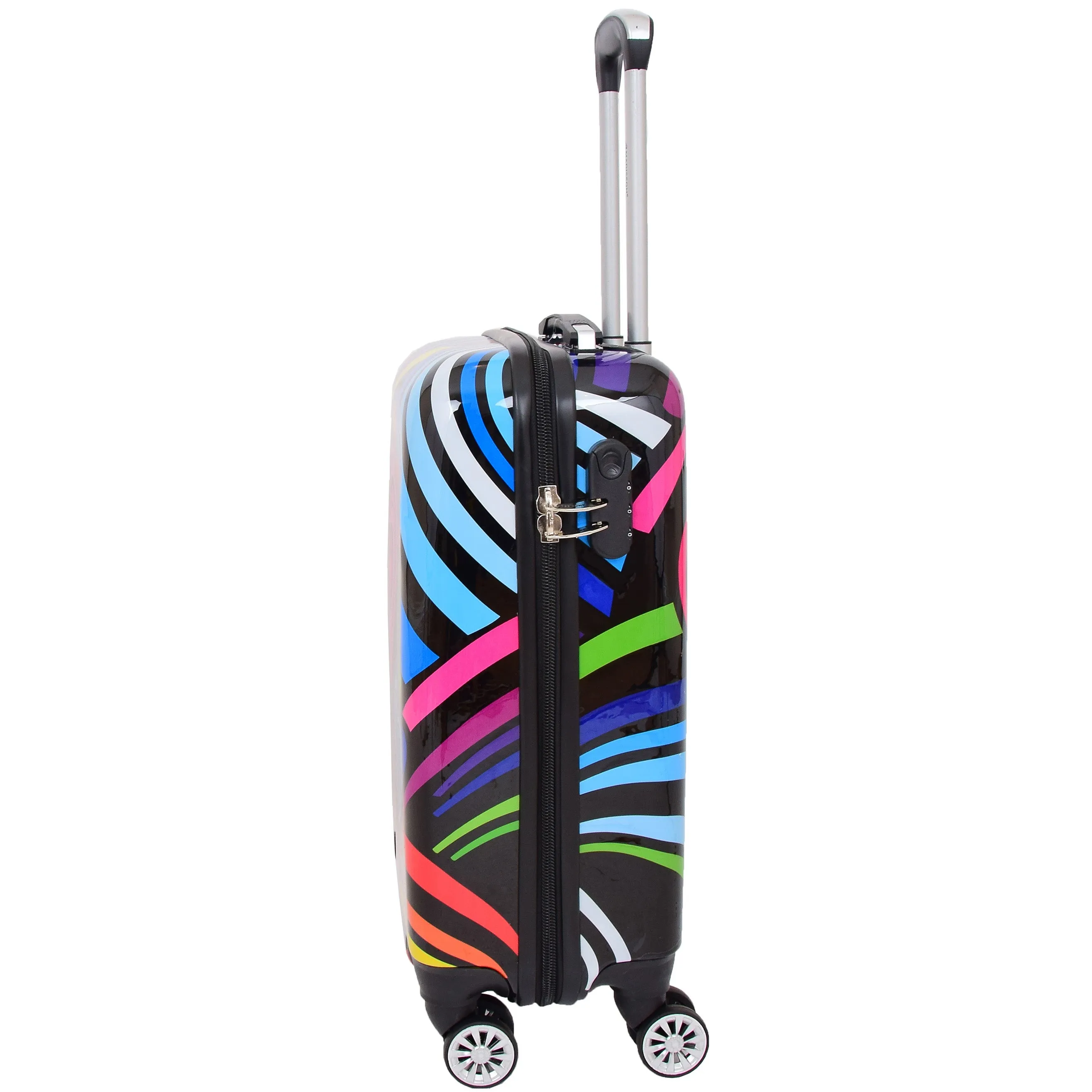 Four Wheels Multi Hearts Printed Suitcase Cosmos Black