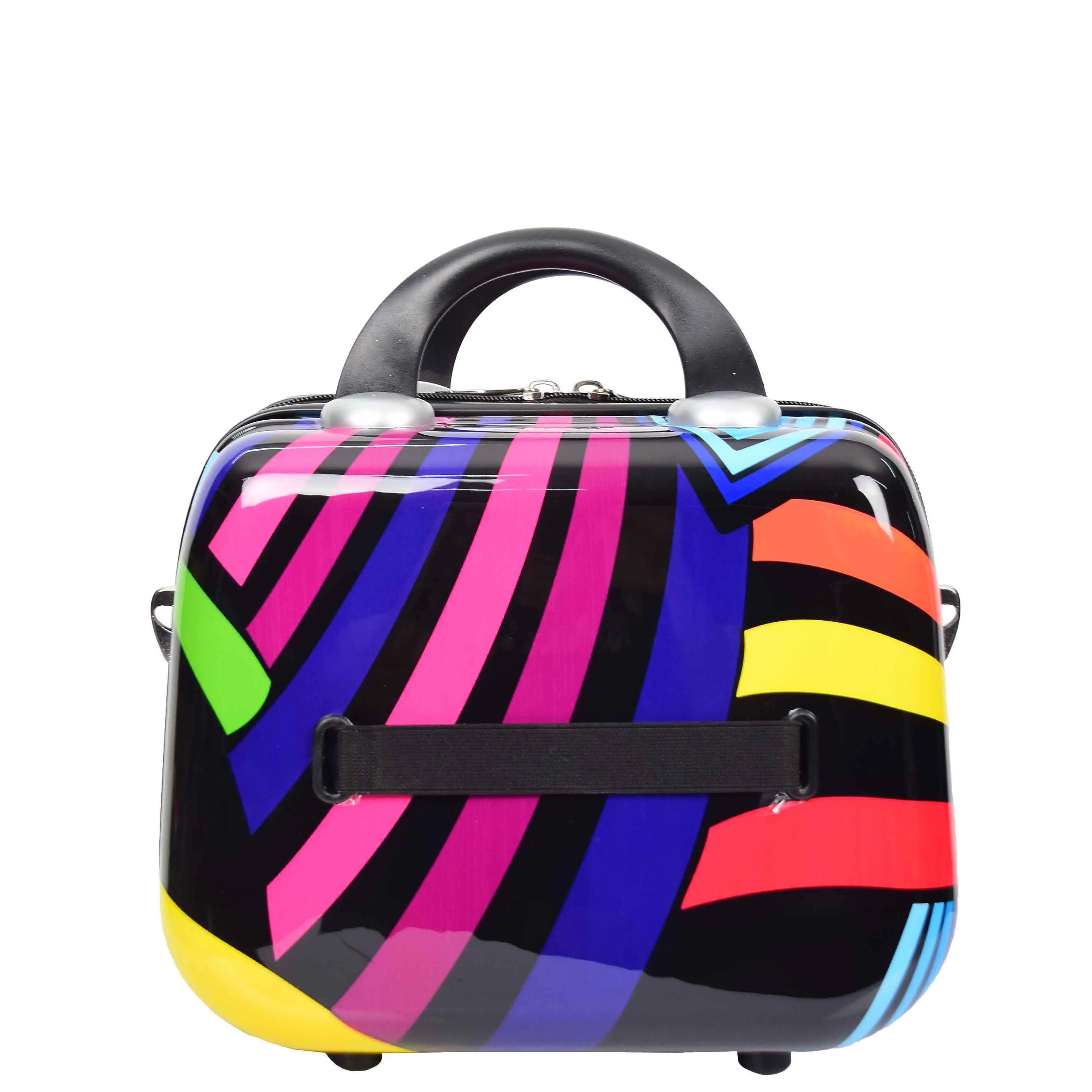 Four Wheels Multi Hearts Printed Suitcase Cosmos Black