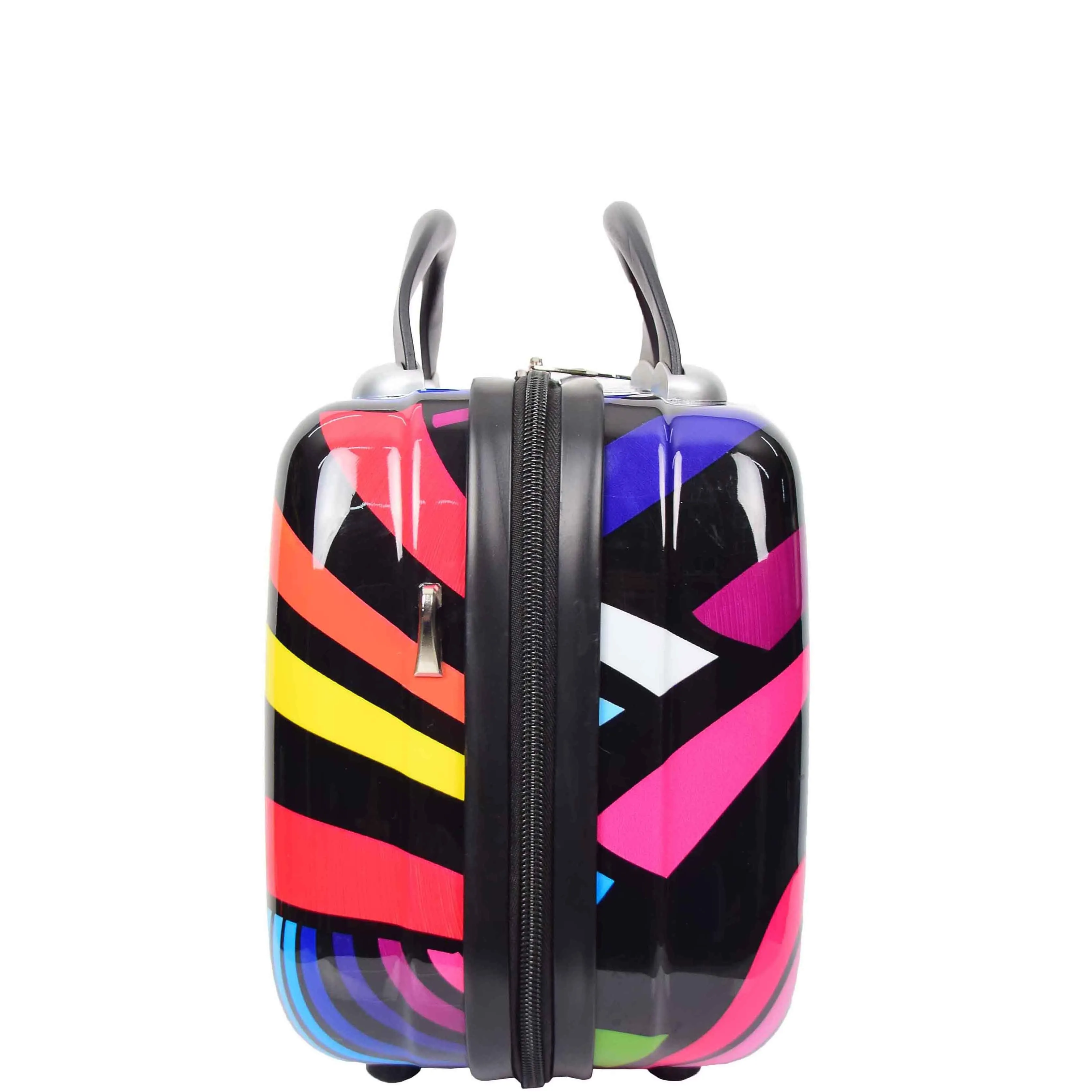 Four Wheels Multi Hearts Printed Suitcase Cosmos Black