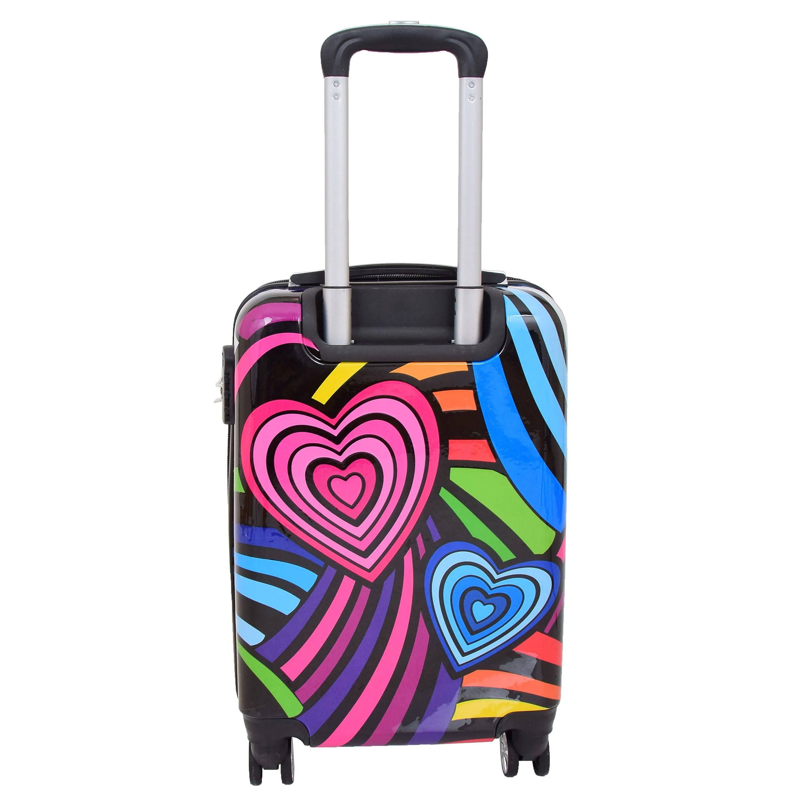 Four Wheels Multi Hearts Printed Suitcase Cosmos Black