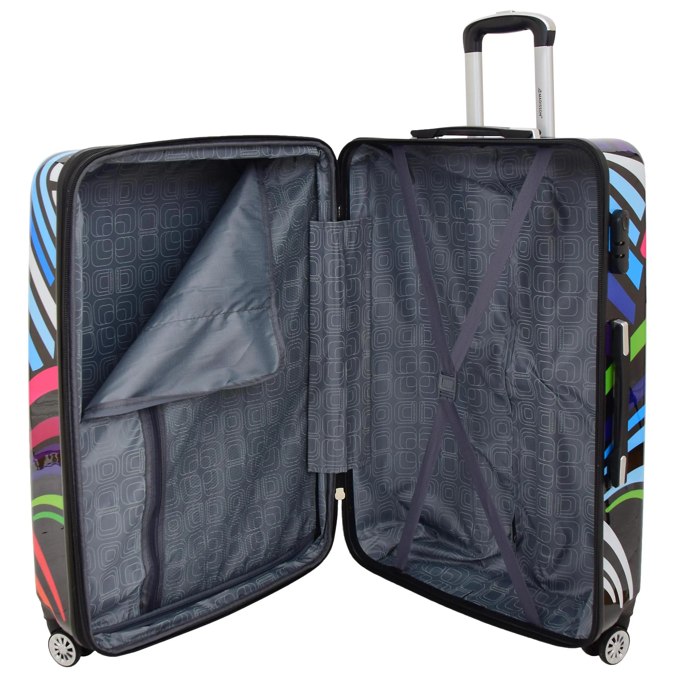 Four Wheels Multi Hearts Printed Suitcase Cosmos Black