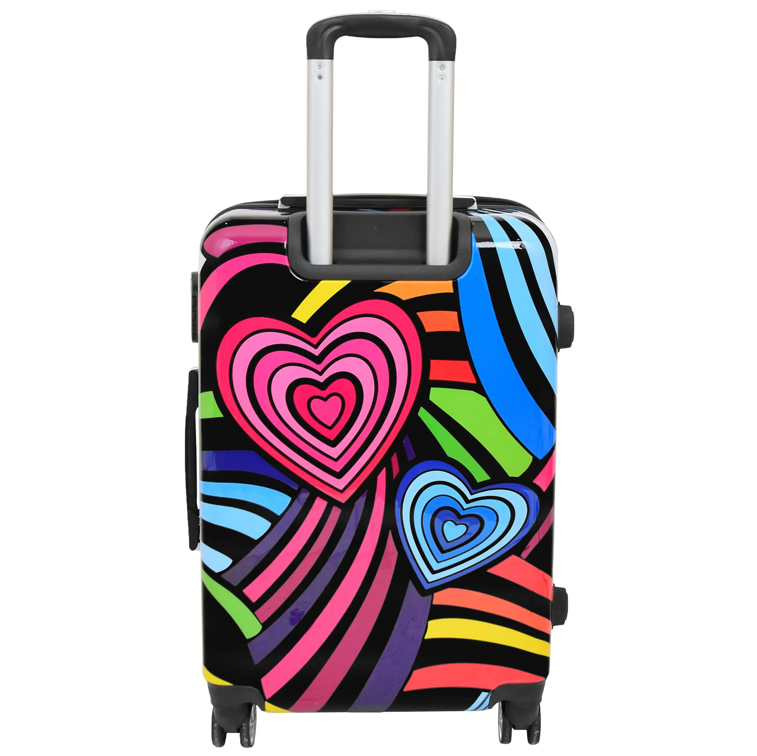 Four Wheels Multi Hearts Printed Suitcase Cosmos Black
