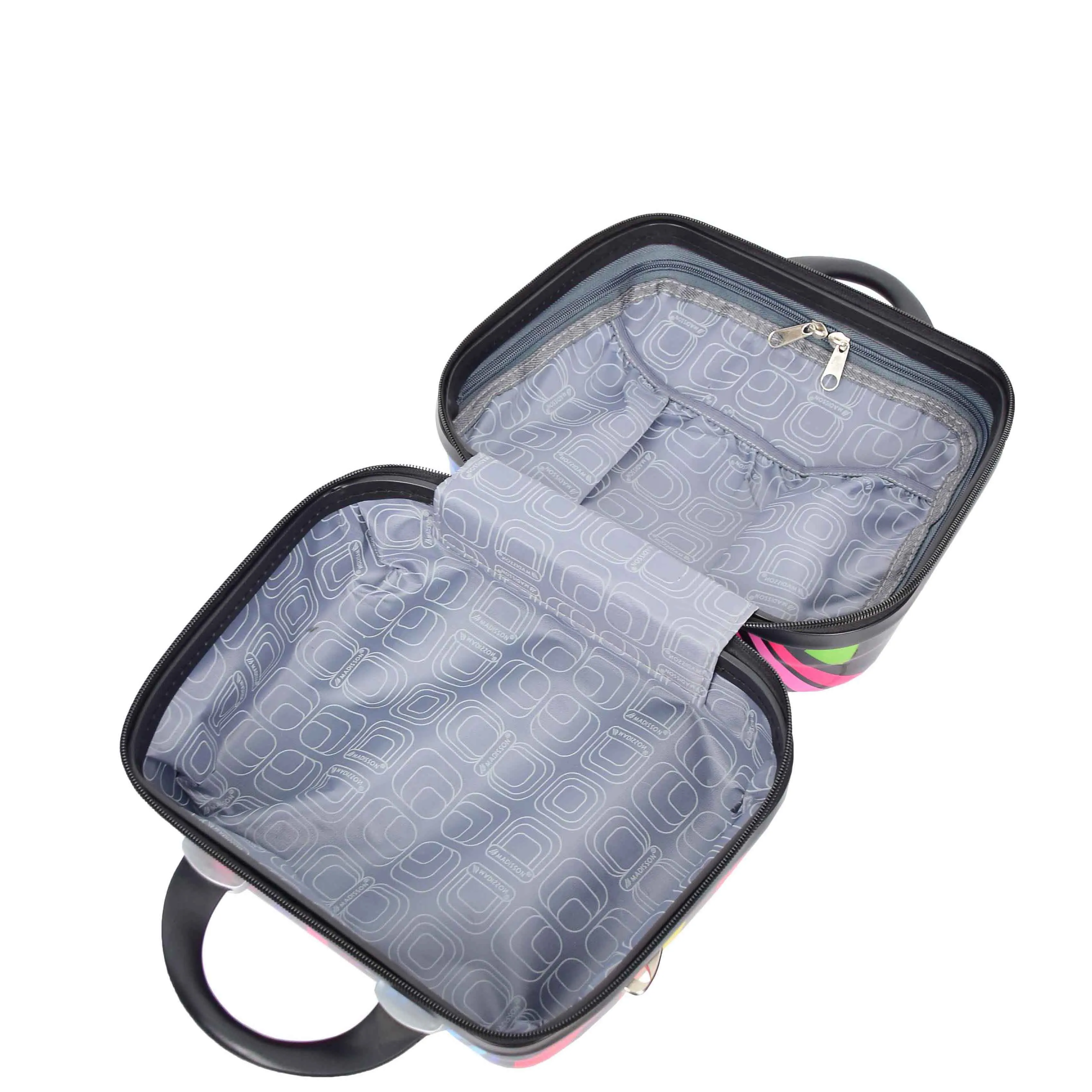 Four Wheels Multi Hearts Printed Suitcase Cosmos Black