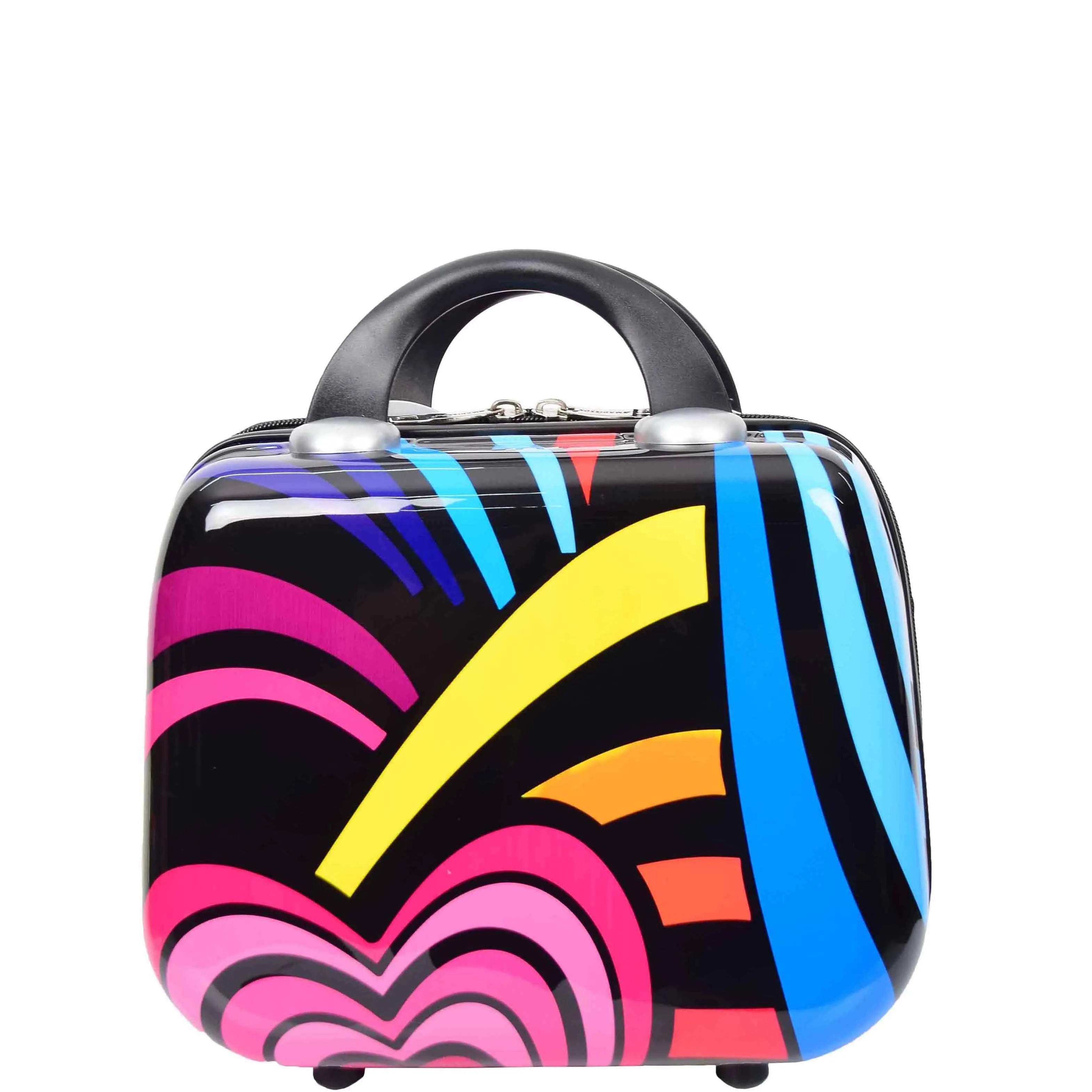 Four Wheels Multi Hearts Printed Suitcase Cosmos Black