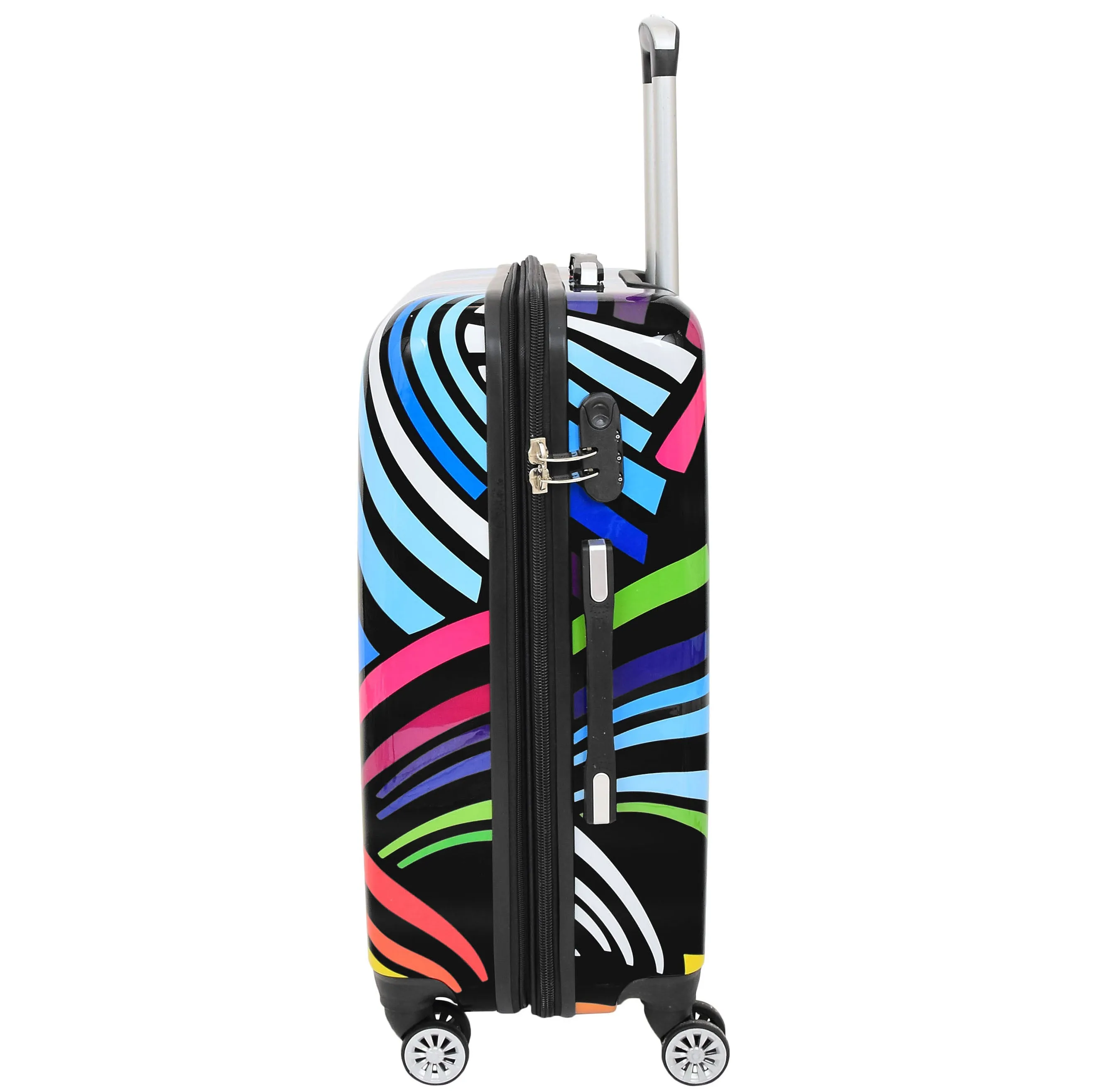 Four Wheels Multi Hearts Printed Suitcase Cosmos Black