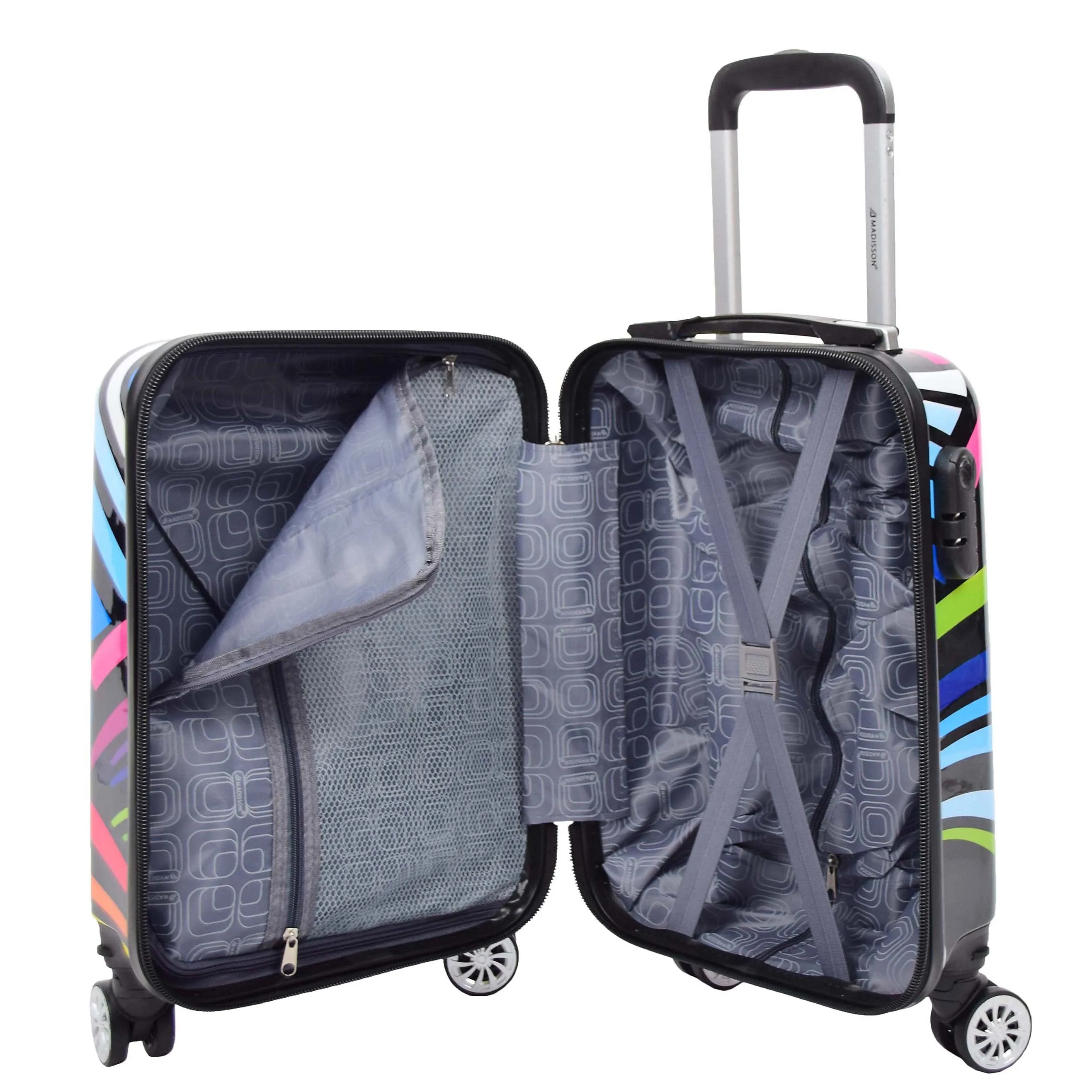 Four Wheels Multi Hearts Printed Suitcase Cosmos Black