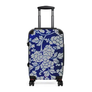 Grey Blue Floral Print Suitcase, Abstract Oriental Style Floral Print Designer Suitcases, Travel Bag Suitcases (Small, Medium, Large)