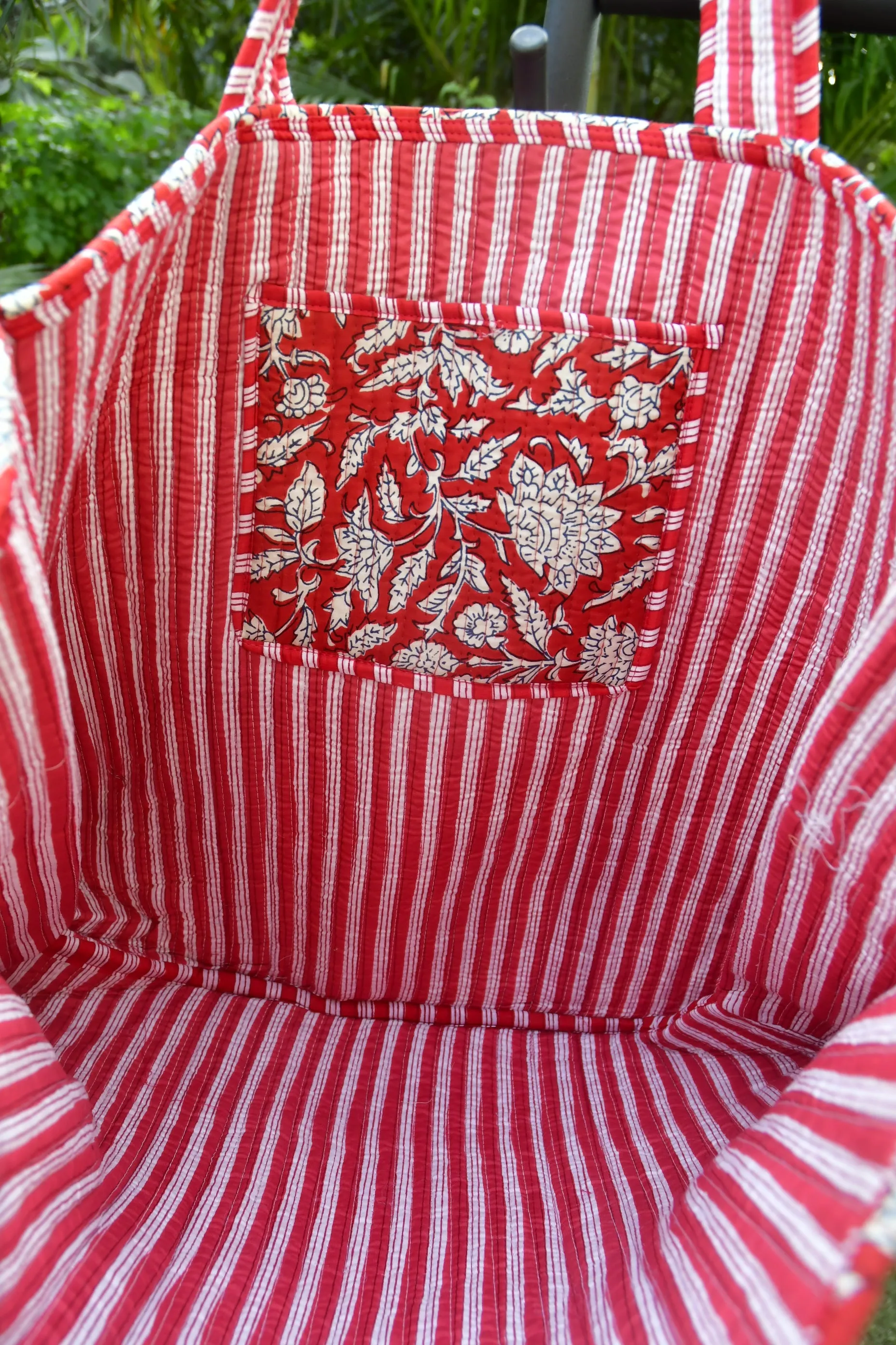Happy Red Floral Tote Bag: Hand-Blocked Joy for Everyday