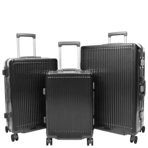 Hard side Spinner Luggage 8 Wheels Dual TSA Latch Metal Frame Suitcases Metatron Black