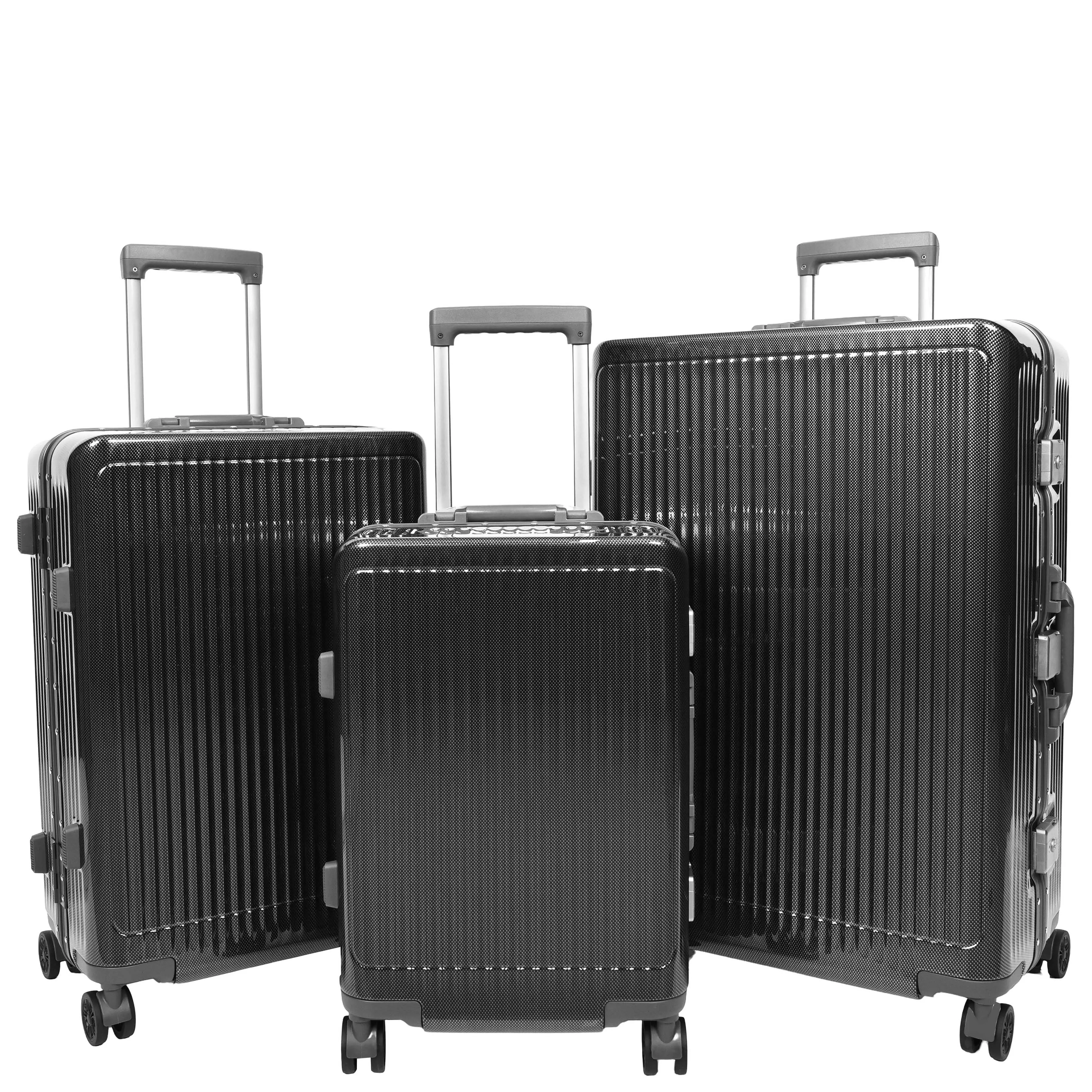 Hard side Spinner Luggage 8 Wheels Dual TSA Latch Metal Frame Suitcases Metatron Black