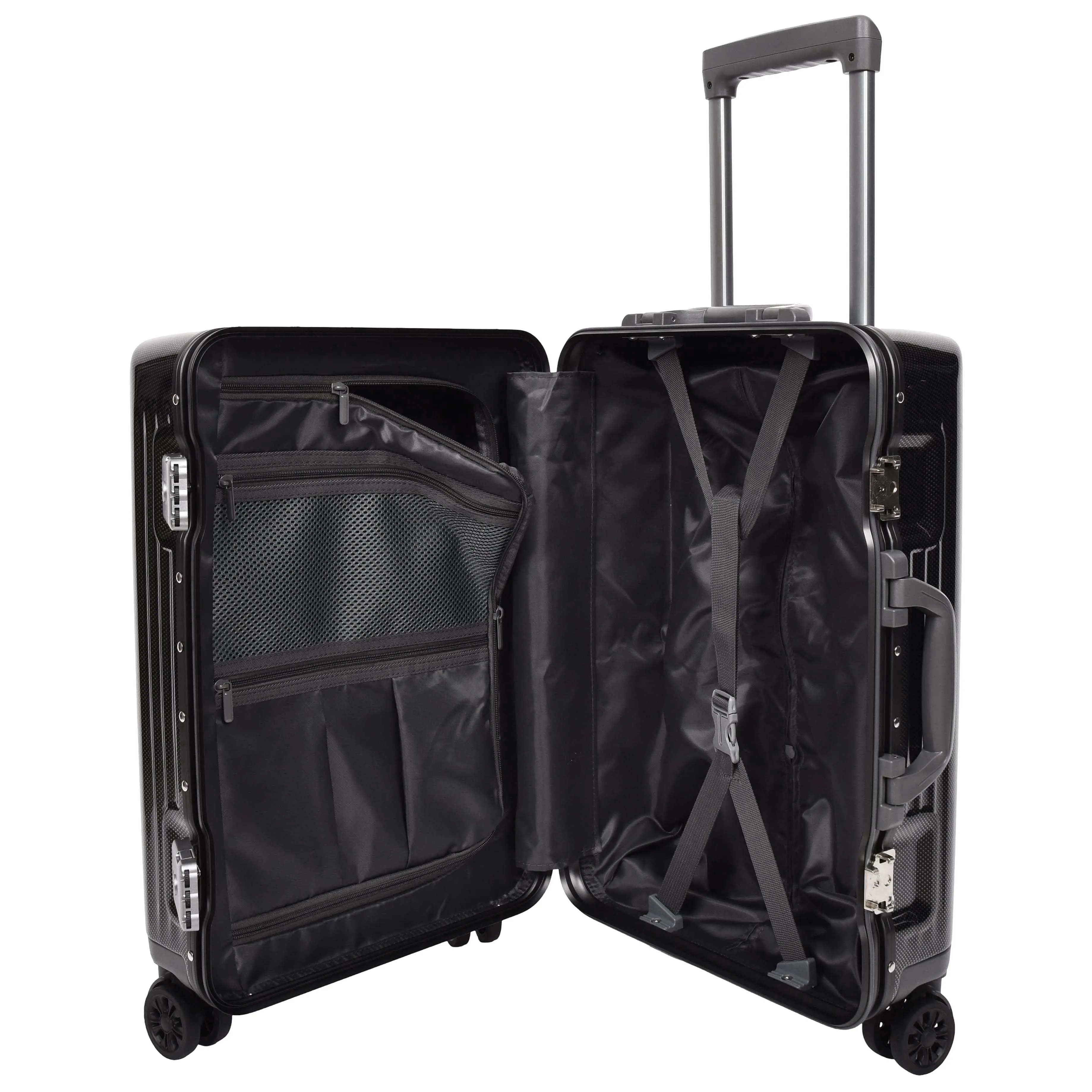 Hard side Spinner Luggage 8 Wheels Dual TSA Latch Metal Frame Suitcases Metatron Black