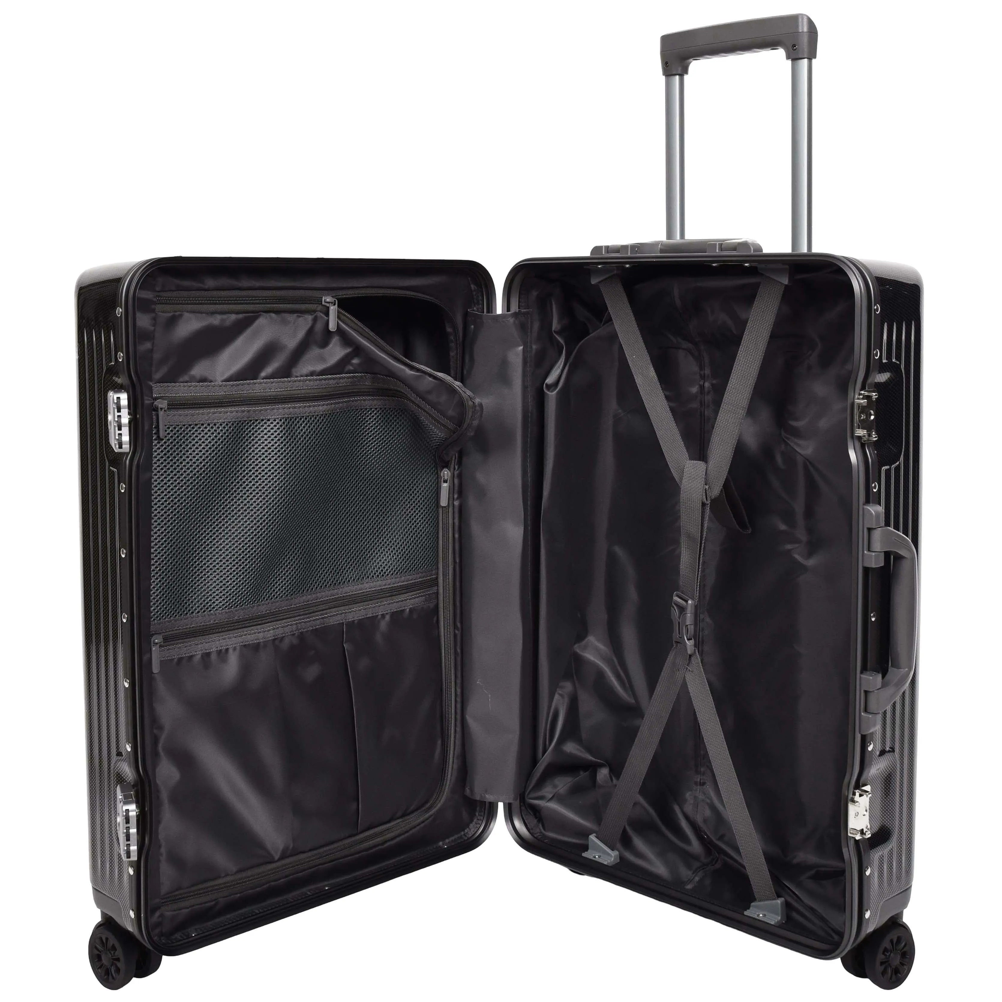 Hard side Spinner Luggage 8 Wheels Dual TSA Latch Metal Frame Suitcases Metatron Black