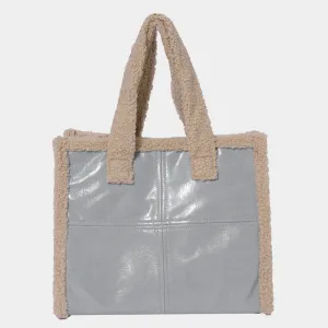 iLLASPARKZ Fleece Trim Faux Leather Tote Bag / Crossbody Bag