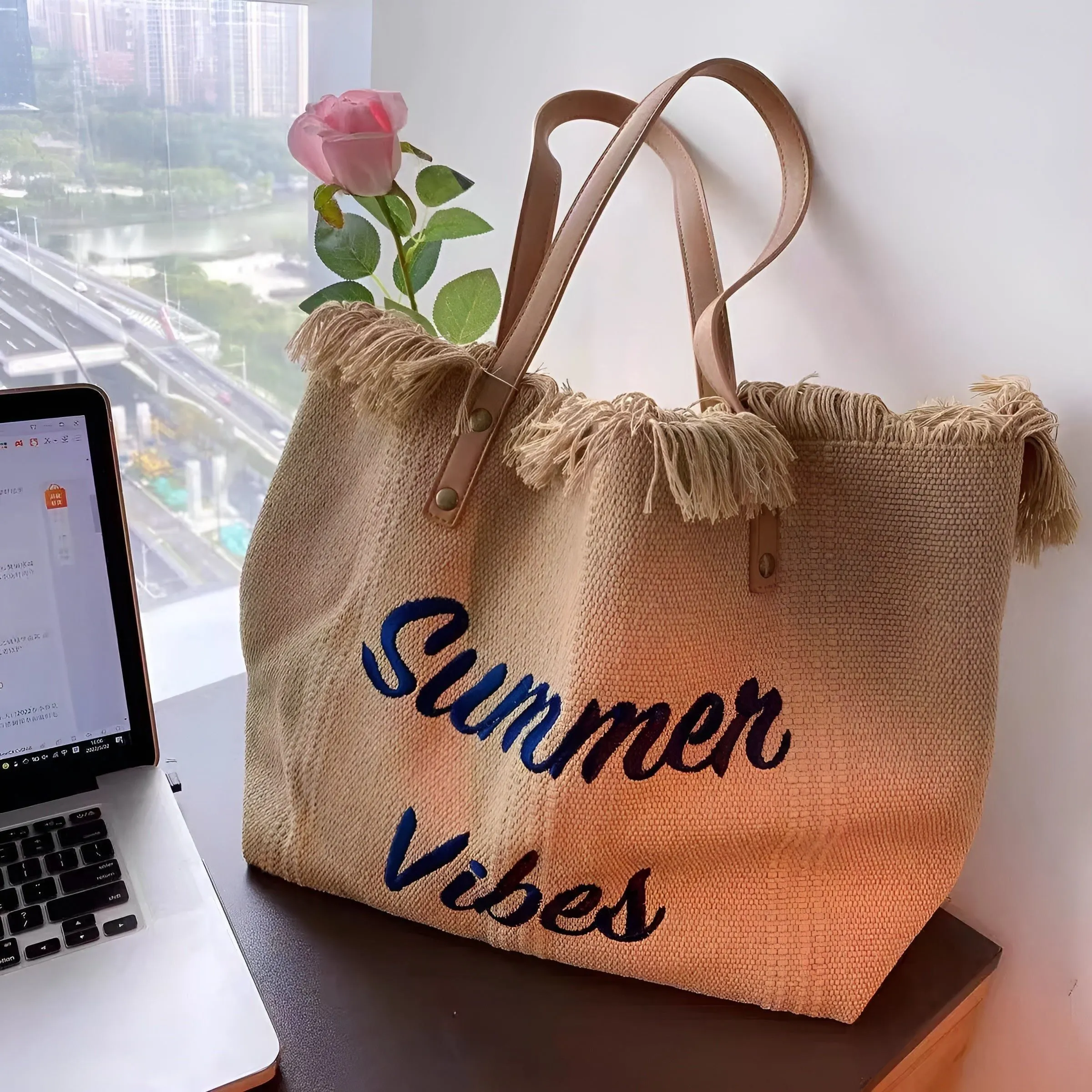 Johanna Handbag - Hochwertige Große Canvas Sommertasche