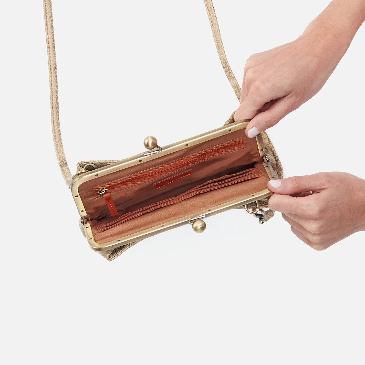 Lauren Frame Crossbody In Metallic Leather - Gold Leaf