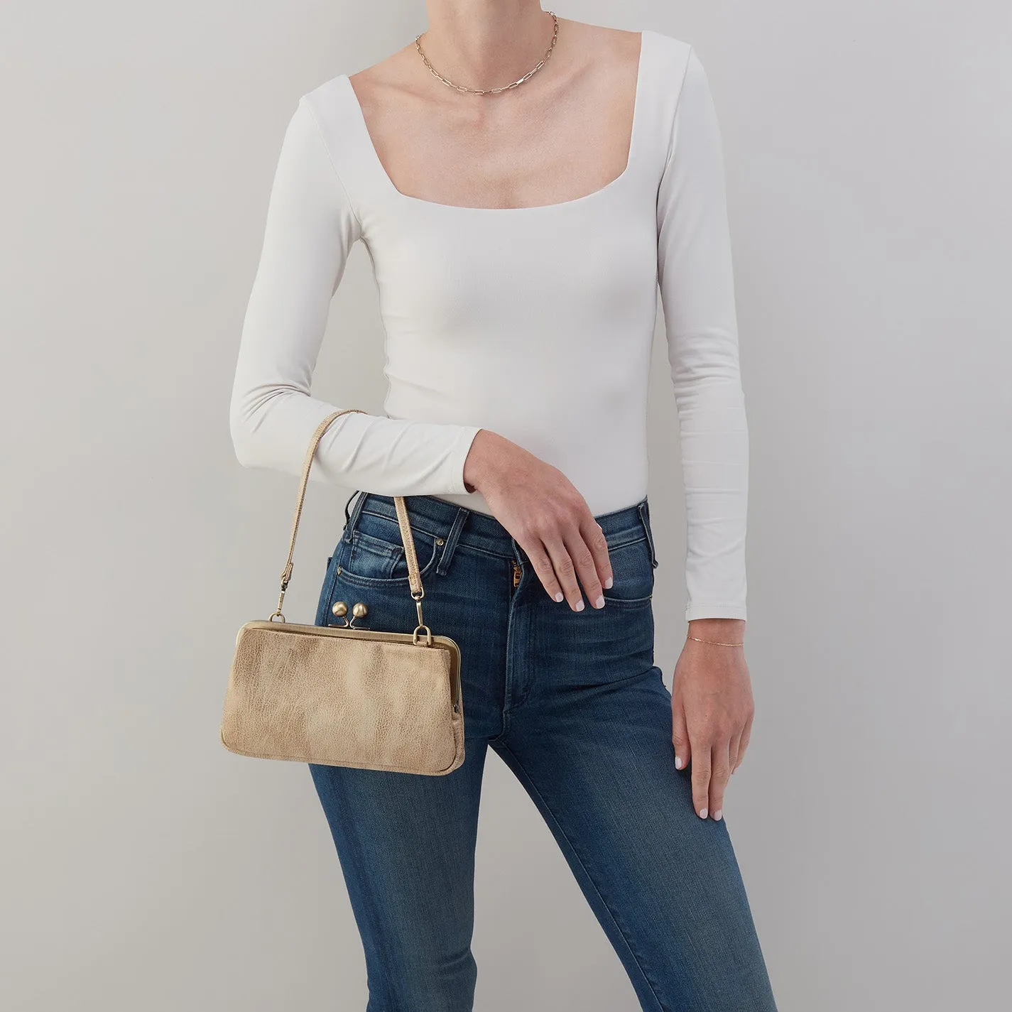 Lauren Frame Crossbody In Metallic Leather - Gold Leaf