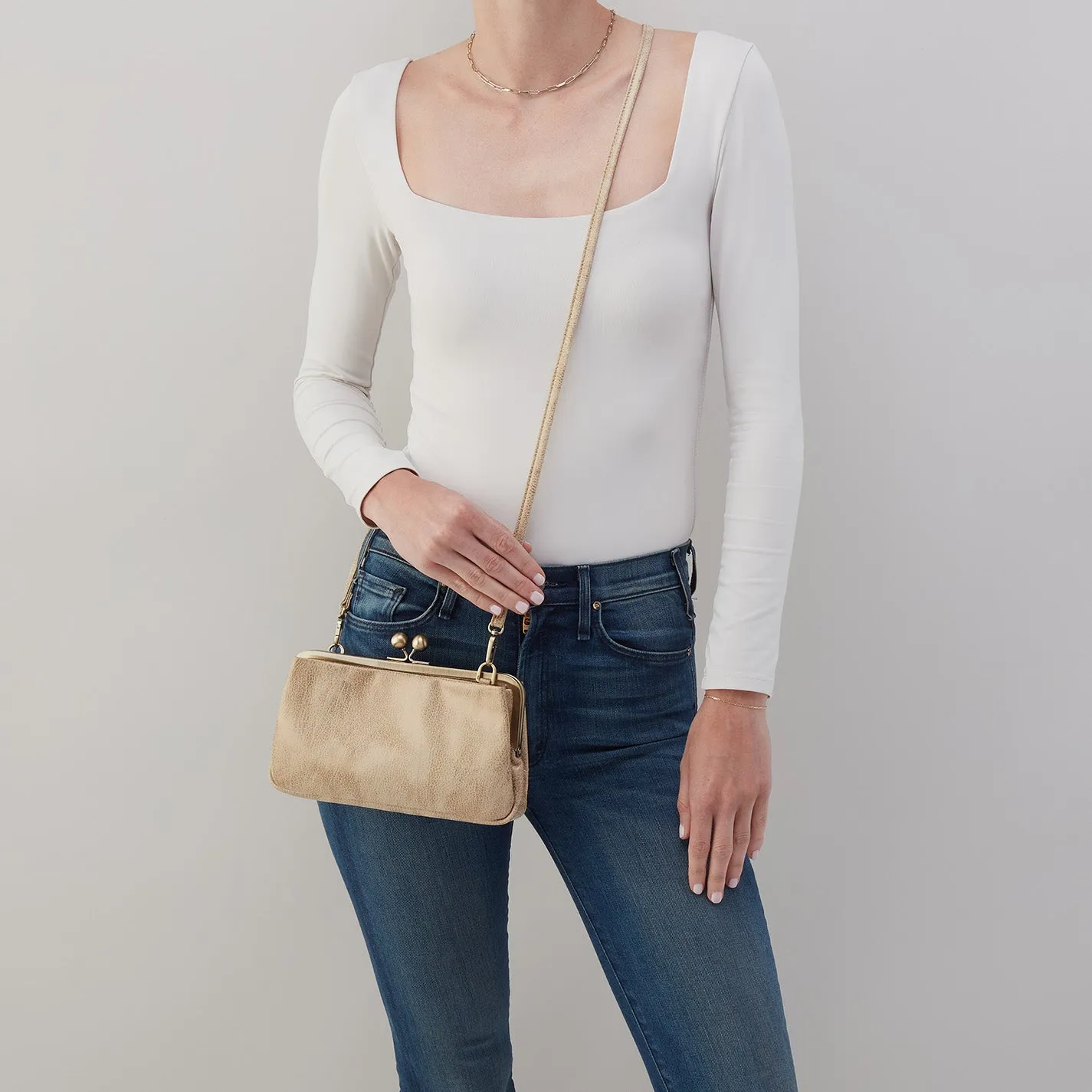 Lauren Frame Crossbody In Metallic Leather - Gold Leaf