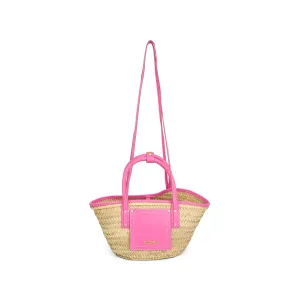 Le Petit Panier Soli Straw & Leather Bag in Neon Pink