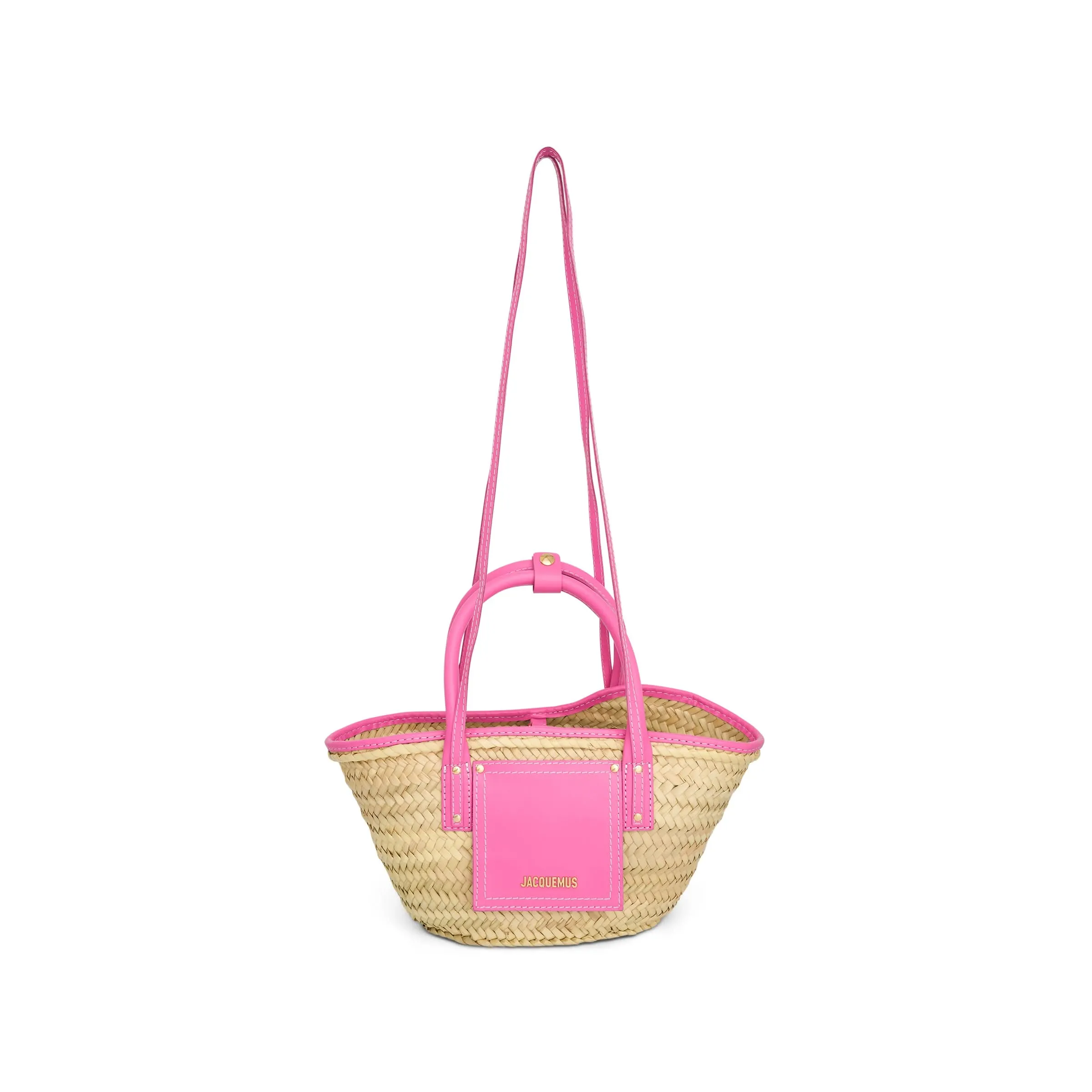 Le Petit Panier Soli Straw & Leather Bag in Neon Pink