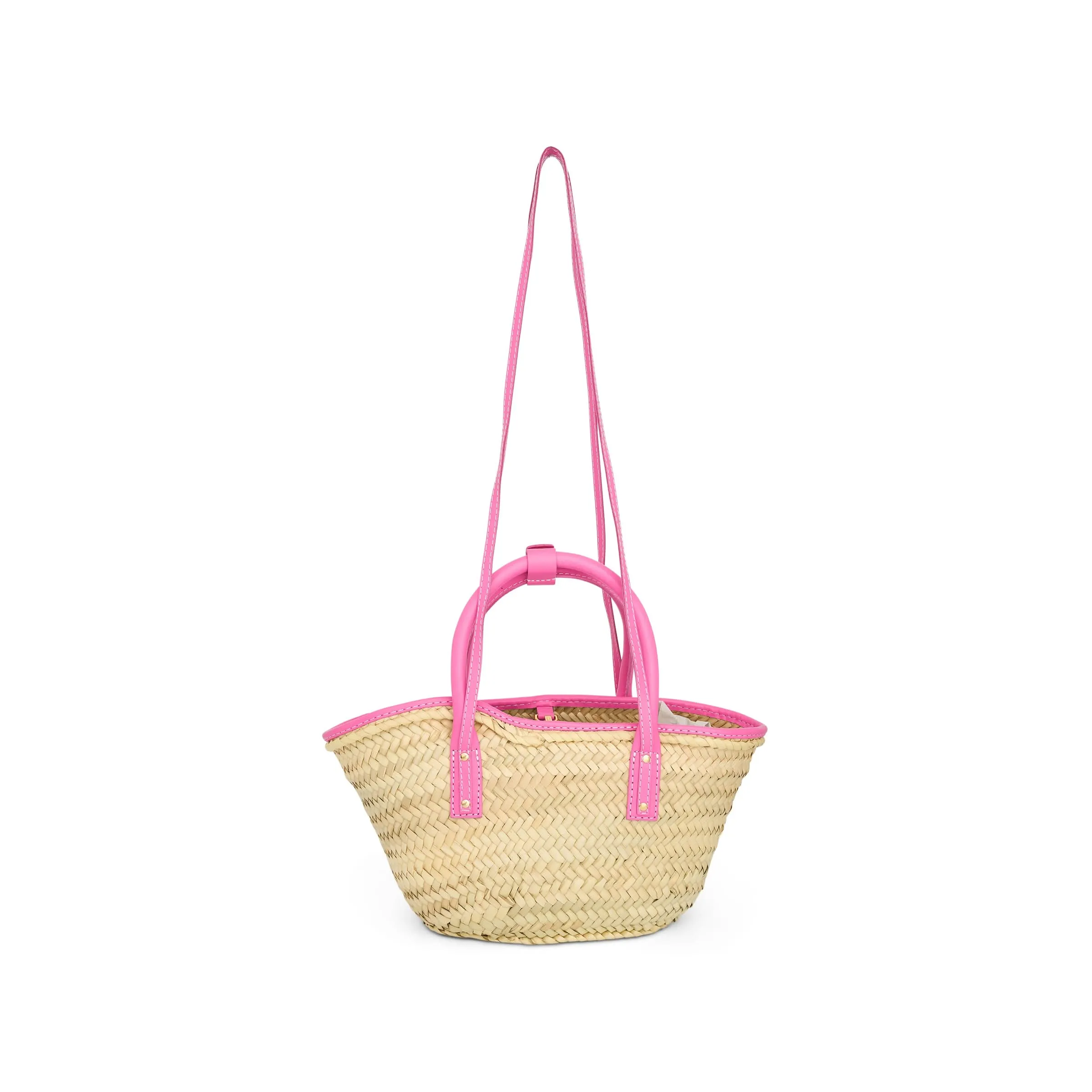 Le Petit Panier Soli Straw & Leather Bag in Neon Pink