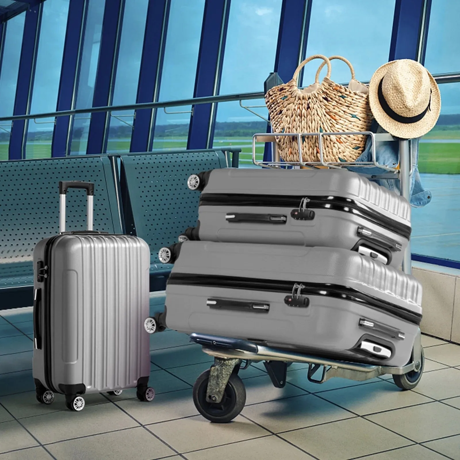 Letty Soft Shell Lightweight Expandable 360 Dual Spinning Wheels Combo Lock 28", 24", 20" 3 Piece Luggage Set