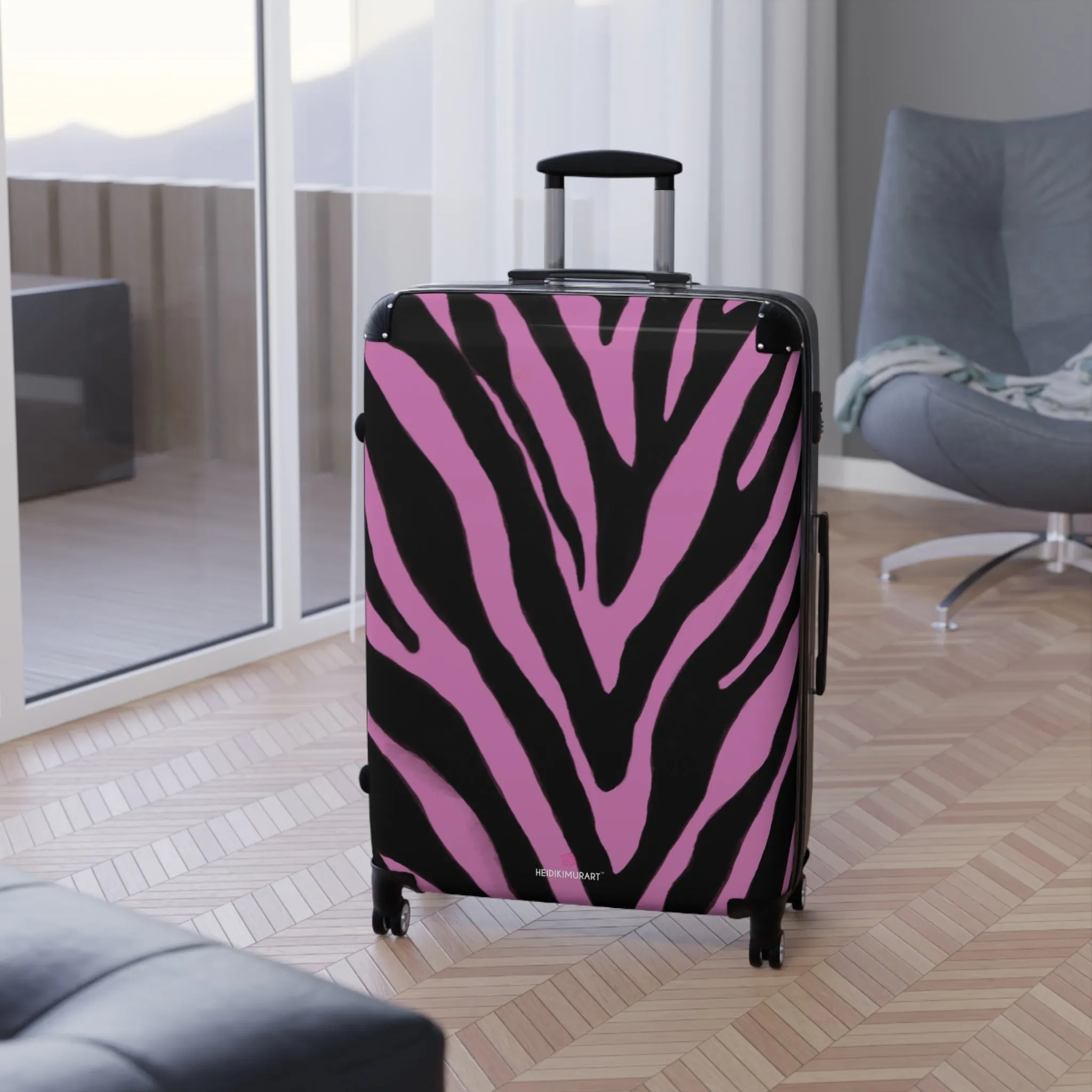 Light Pink Zebra Print Suitcases, Animal Print Best Suitcases, Travel Bag Suitcases (Small, Medium, Large)