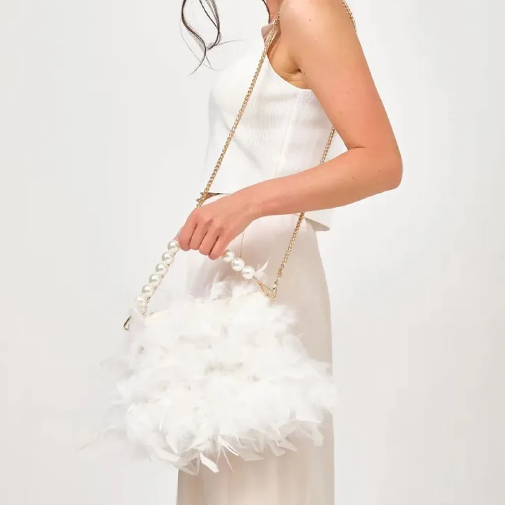 Luxury Feather Clutches: Fashion Pearls Top-handle Purse